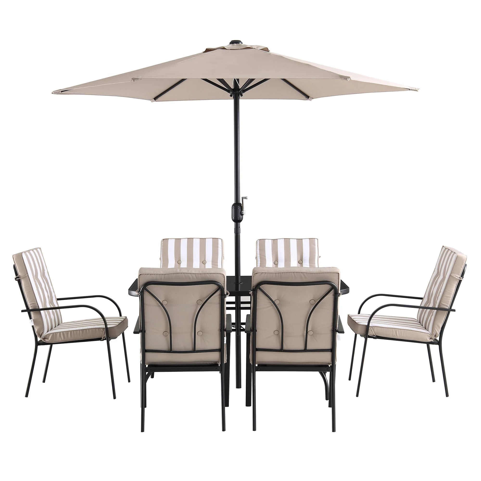 Champneys 6-Seater Steel and Fabric Outdoor Patio Dining Set with Crank Parasol, Taupe - Image 6