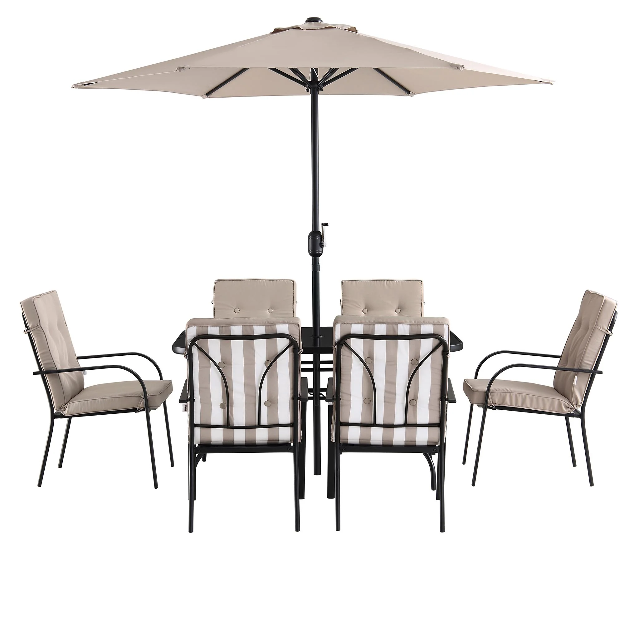Champneys 6-Seater Steel and Fabric Outdoor Patio Dining Set with Crank Parasol, Taupe - Image 7