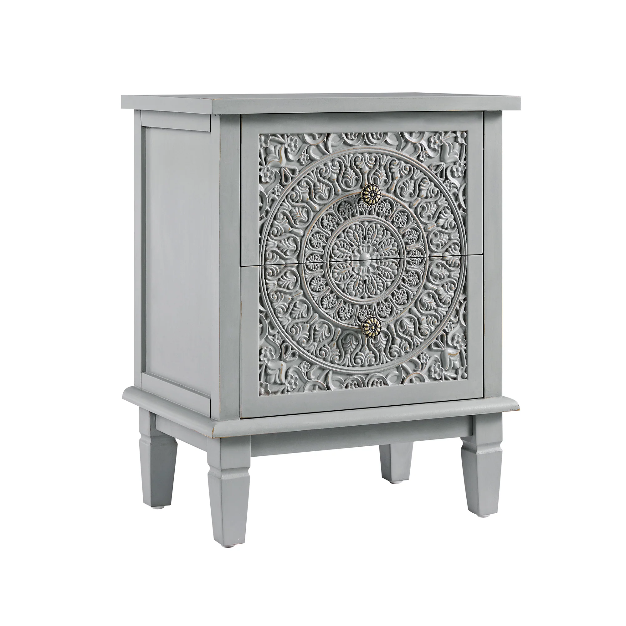 Chantilly Mid Grey Carved 2 Drawer Bedside Table - Image 7