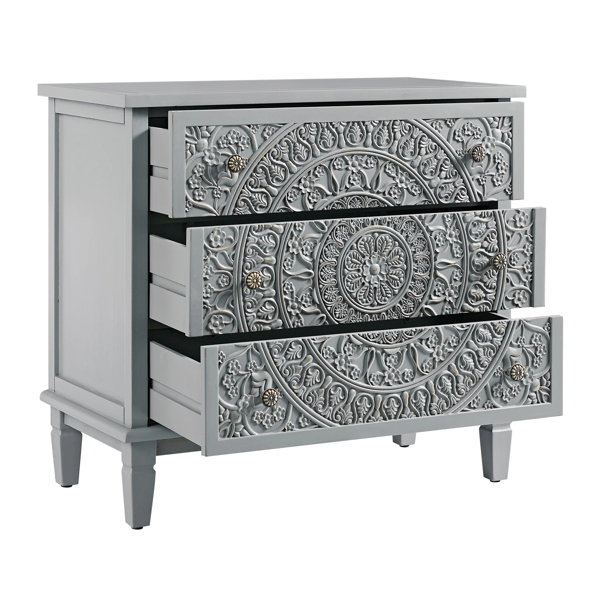 Chantilly Mid Grey Carved 3 Drawer Chest - Image 10