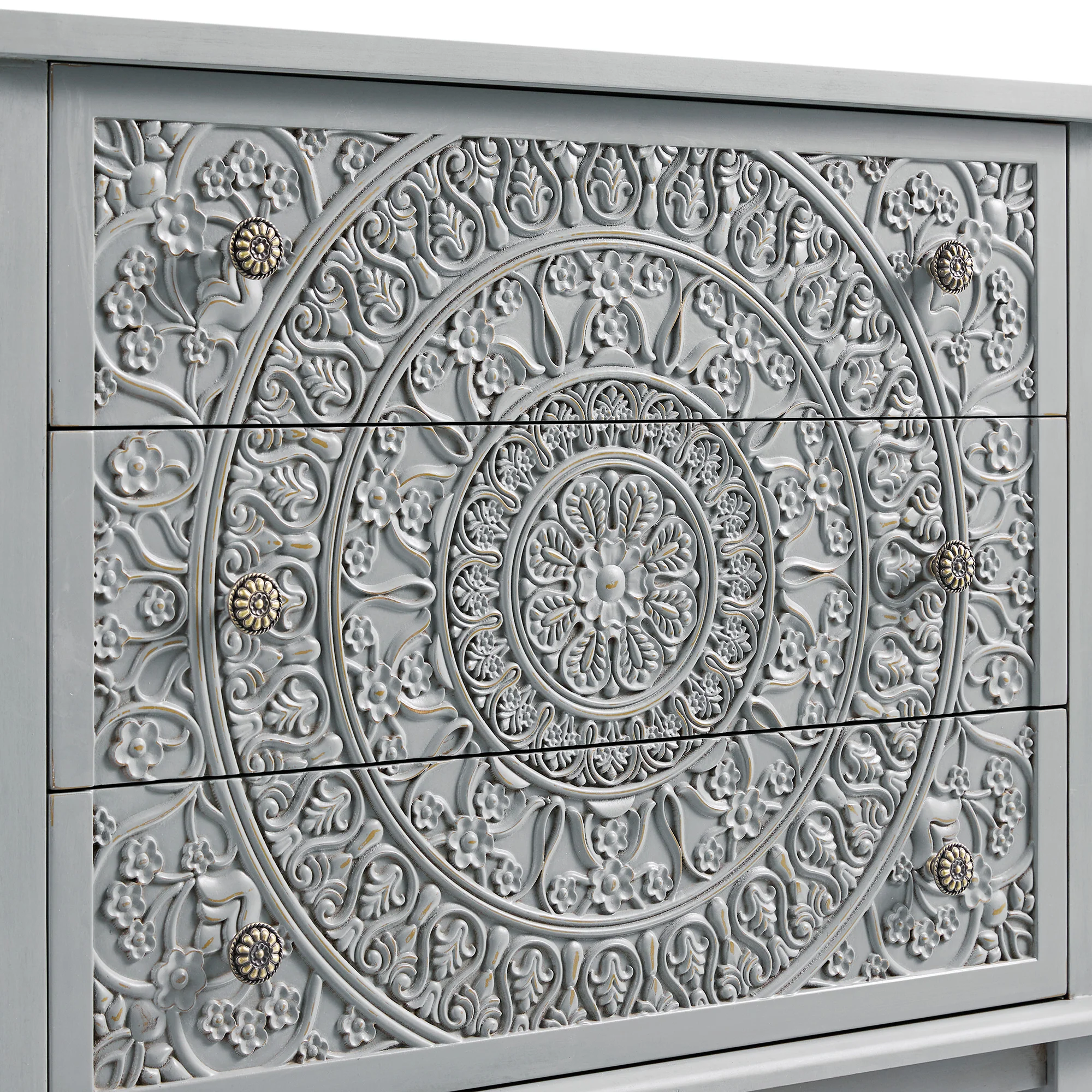 Chantilly Mid Grey Carved 3 Drawer Chest - Image 13