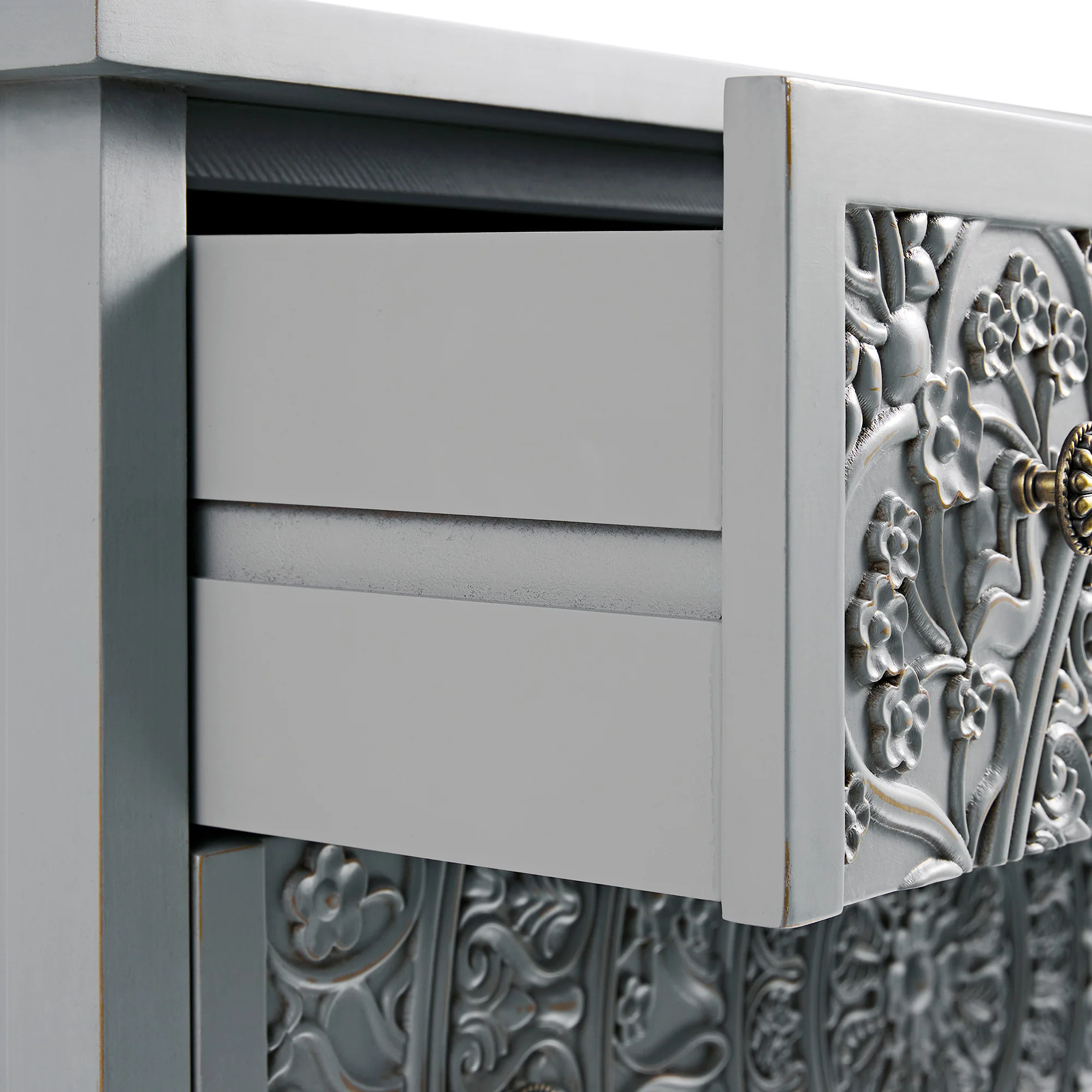 Chantilly Mid Grey Carved 3 Drawer Chest - Image 15