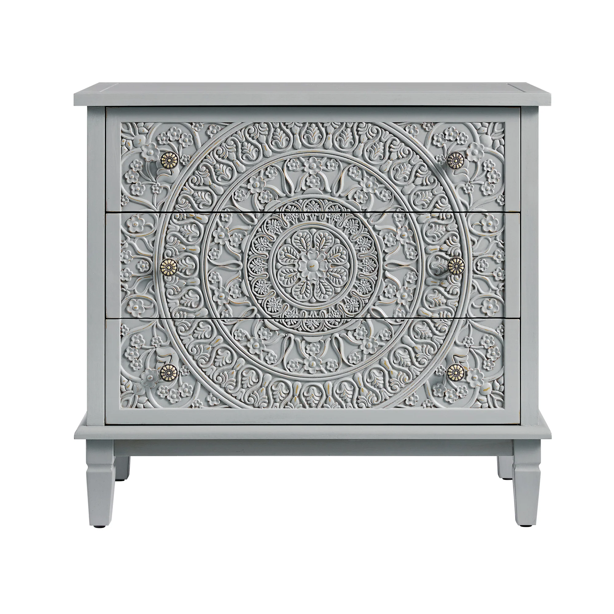 Chantilly Mid Grey Carved 3 Drawer Chest - Image 7