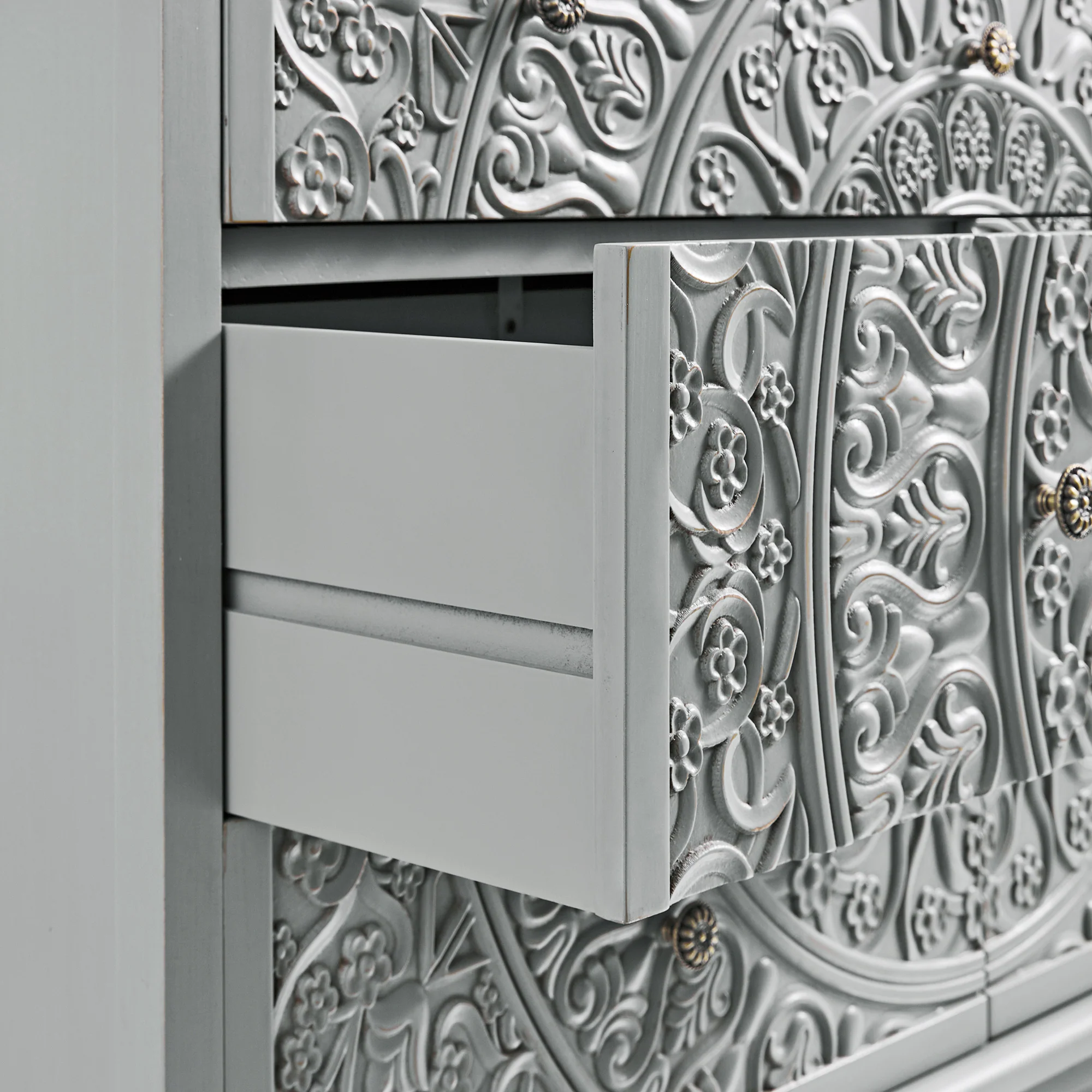 Chantilly Mid Grey Carved 3 over 4 Drawer Chest - Image 14