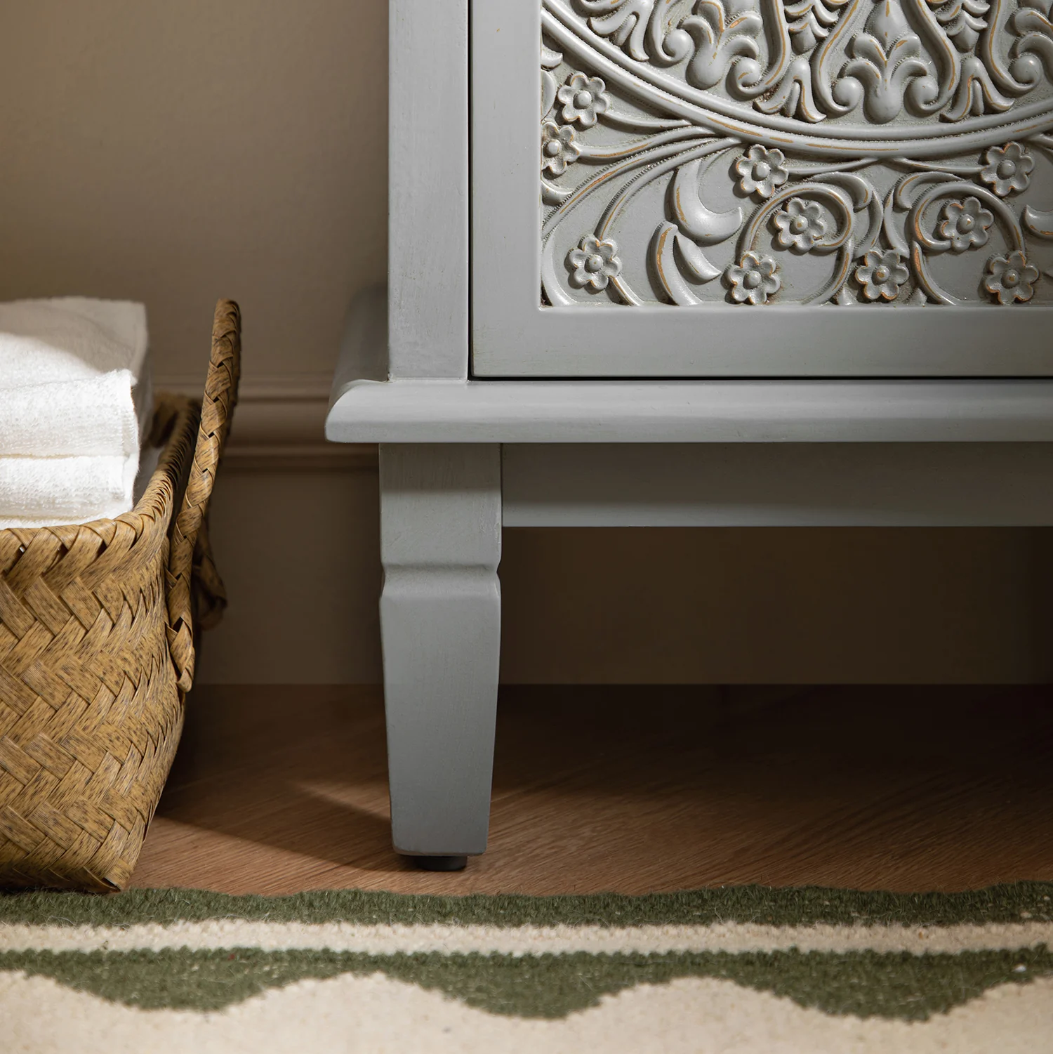 Chantilly Mid Grey Carved Bathroom Cupboard - Image 6