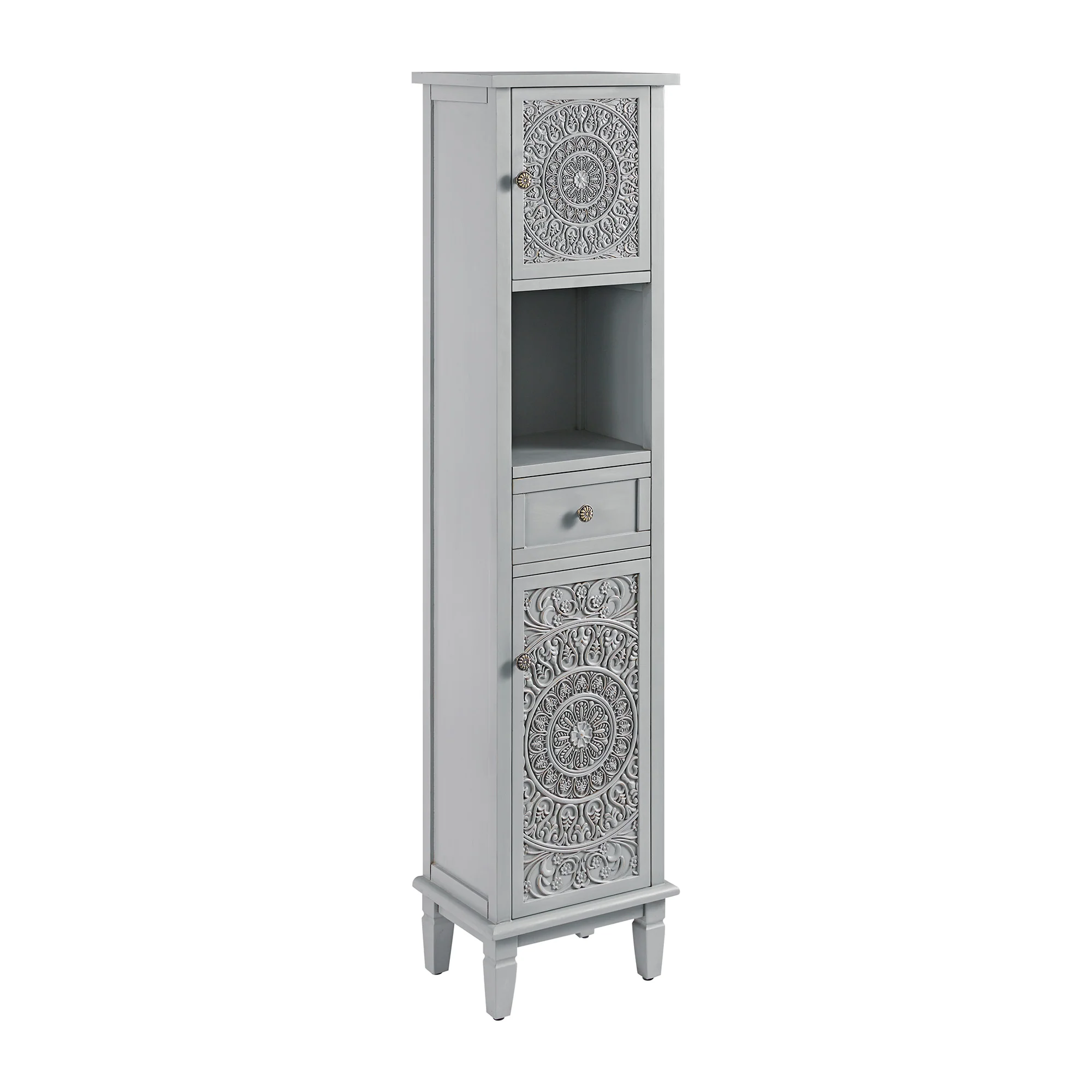 Chantilly Mid Grey Carved Bathroom Tallboy Cabinet - Image 2