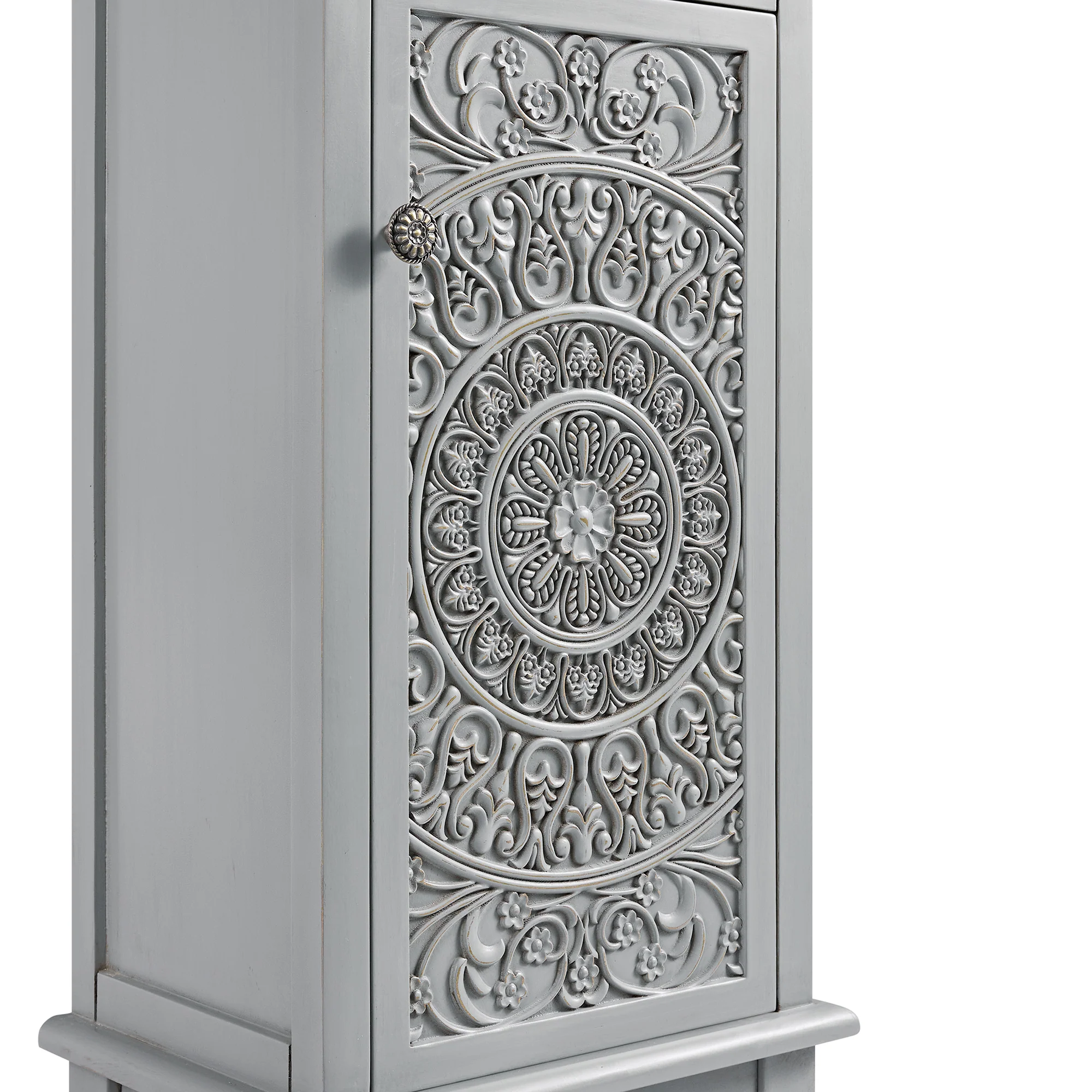 Chantilly Mid Grey Carved Bathroom Tallboy Cabinet - Image 8