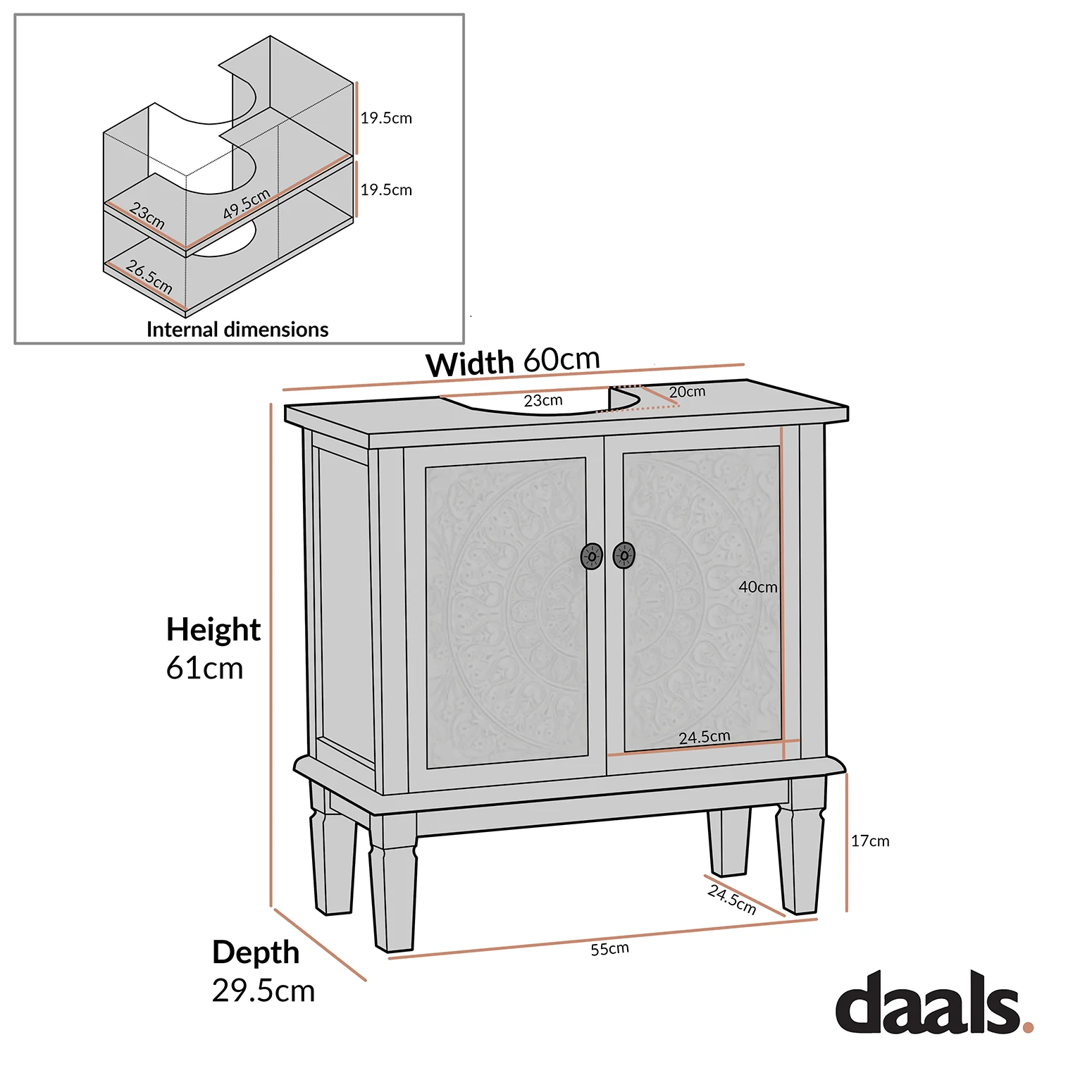Chantilly Whitewashed Carved Bathroom Undersink Unit - Image 8