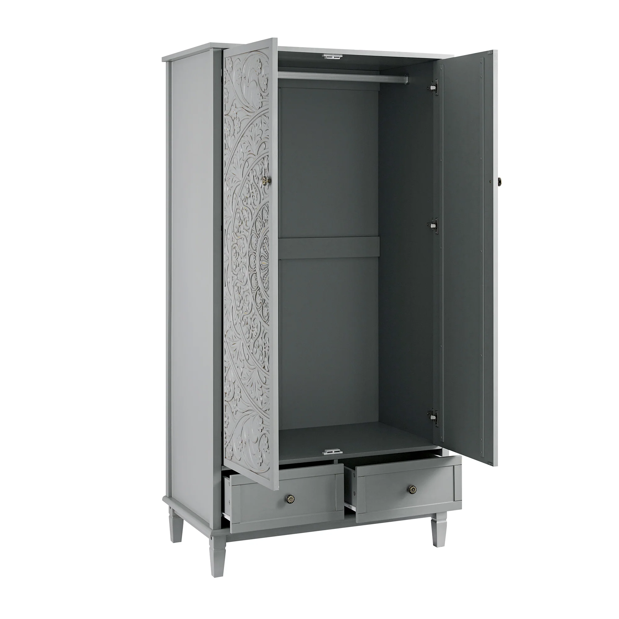 Chantilly Mid Grey Carved Double Wardrobe - Image 11