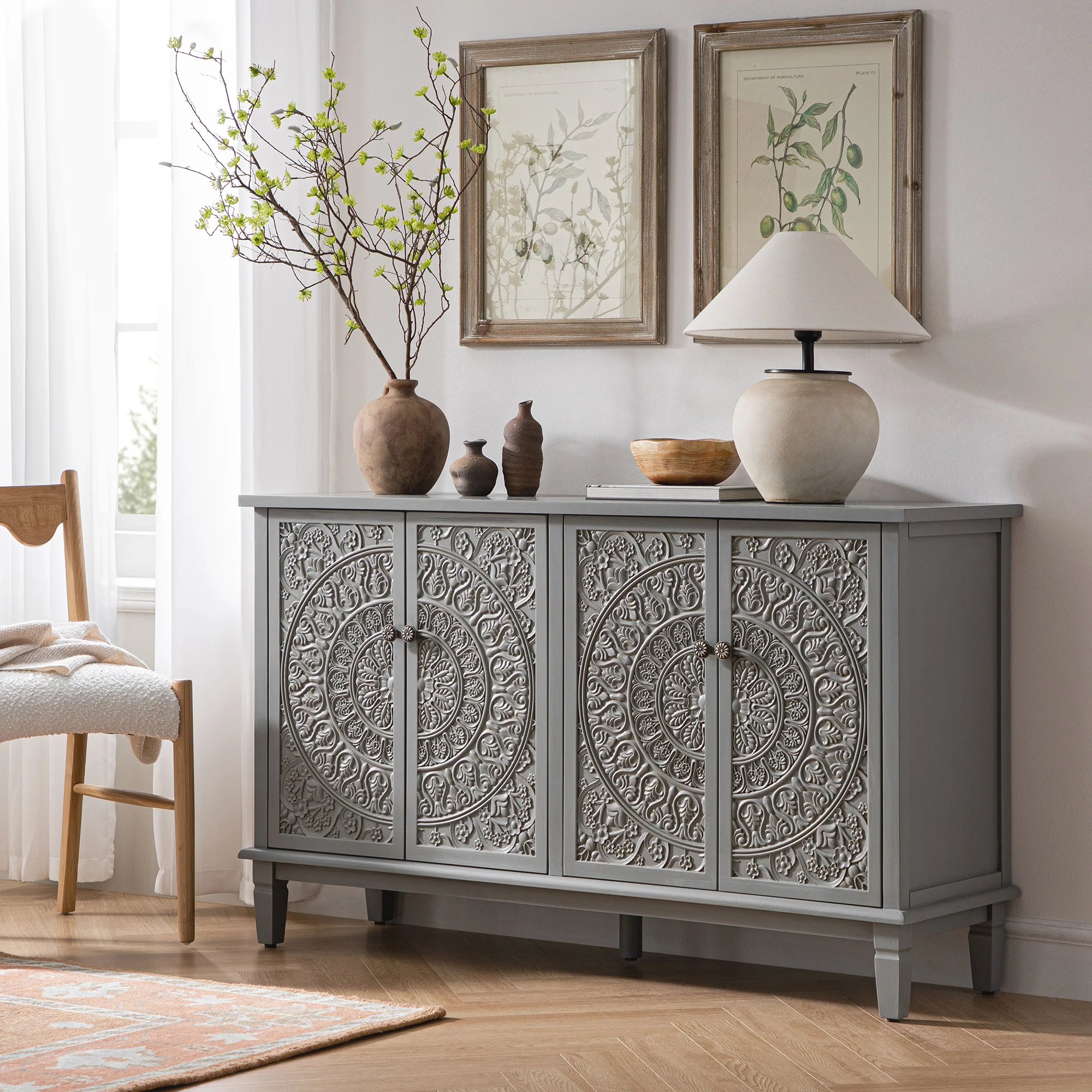 Chantilly Mid Grey Carved Large Sideboard - Image 2
