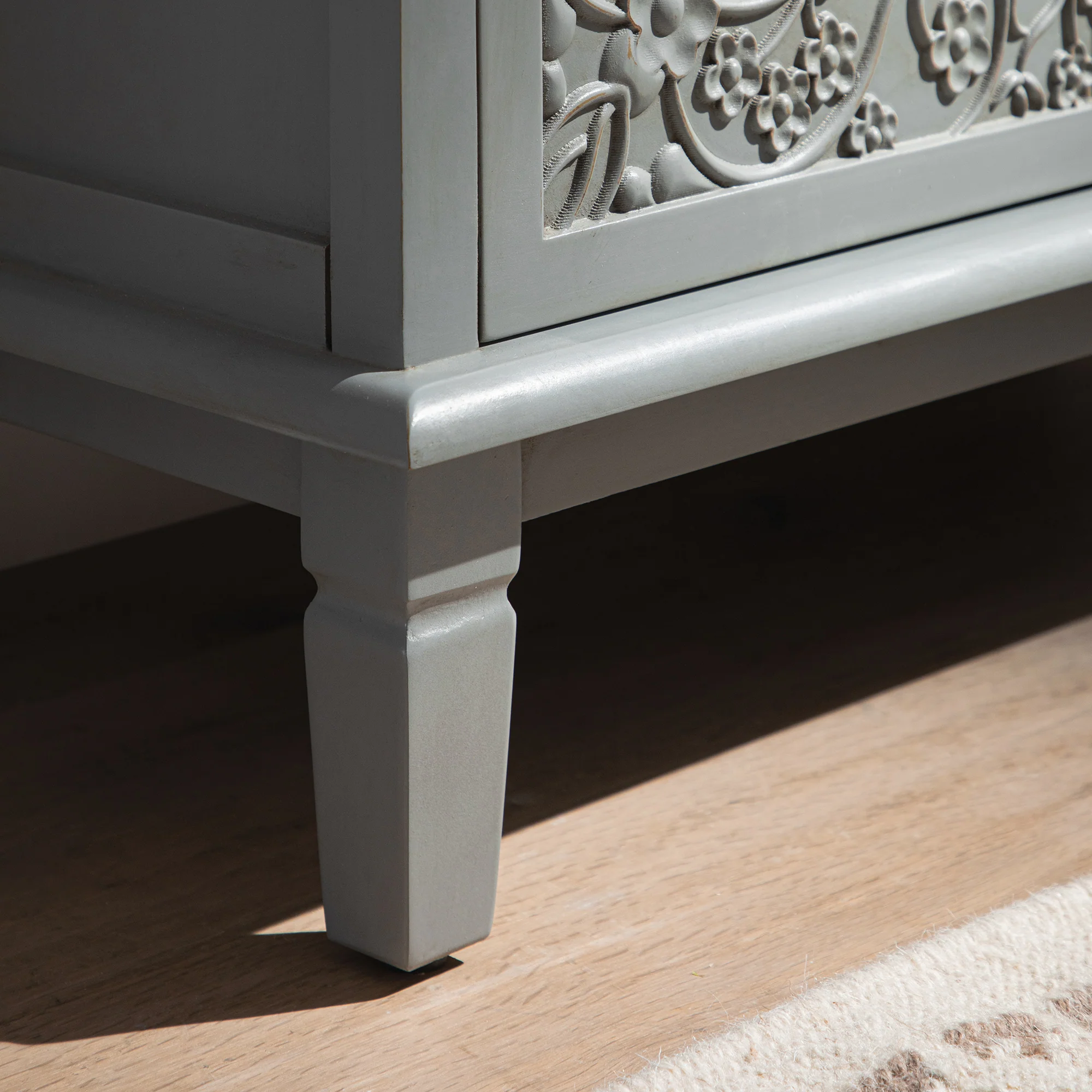 Chantilly Mid Grey Carved Small Sideboard - Image 7