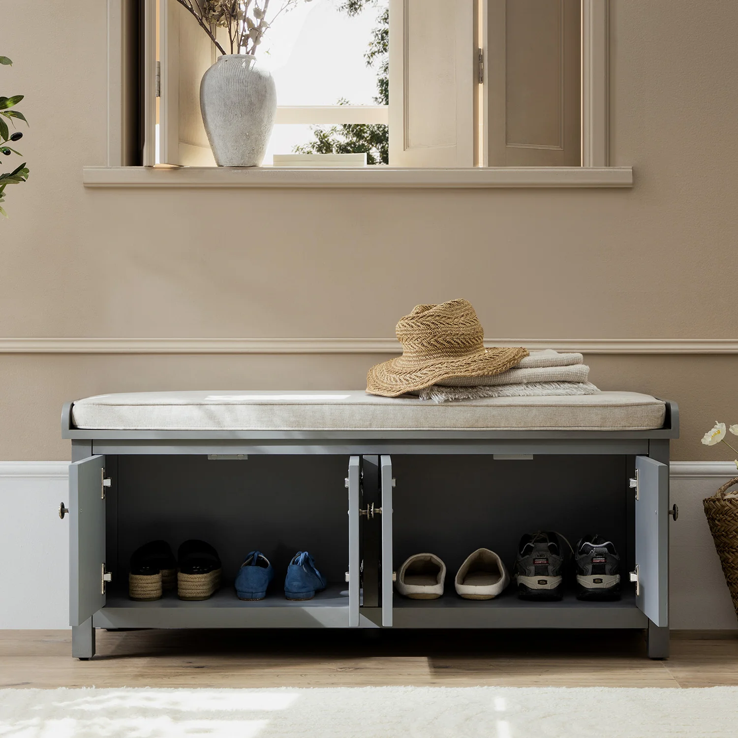 Chantilly Mid Grey Carved Storage Bench - Image 6