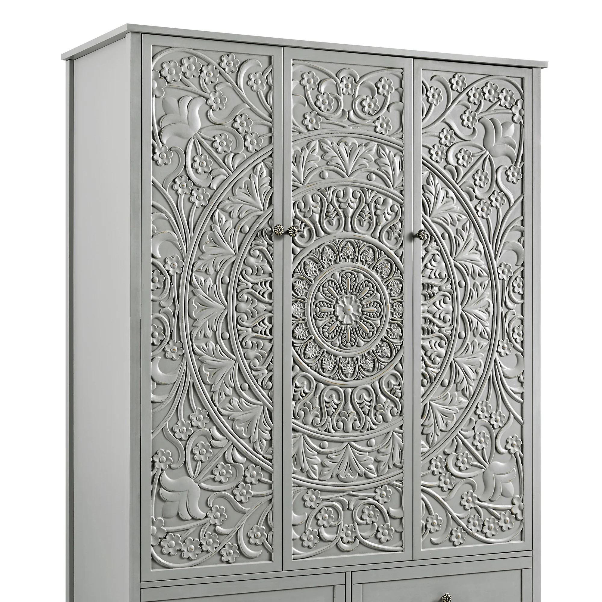 Chantilly Mid Grey Carved Triple Wardrobe - Image 14