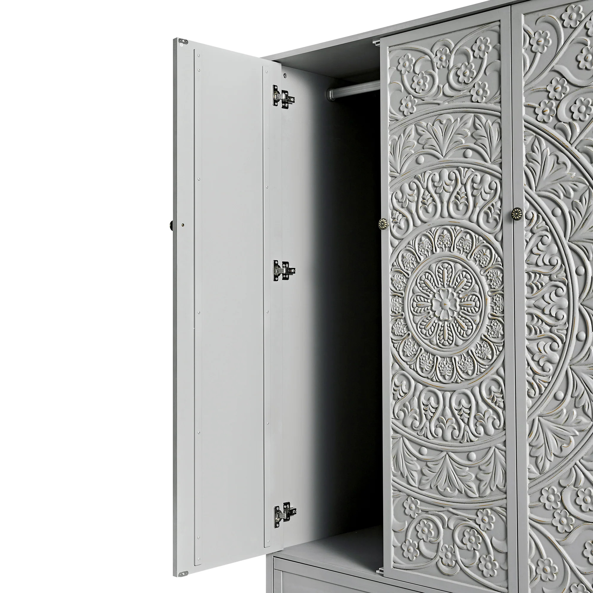 Chantilly Mid Grey Carved Triple Wardrobe - Image 15