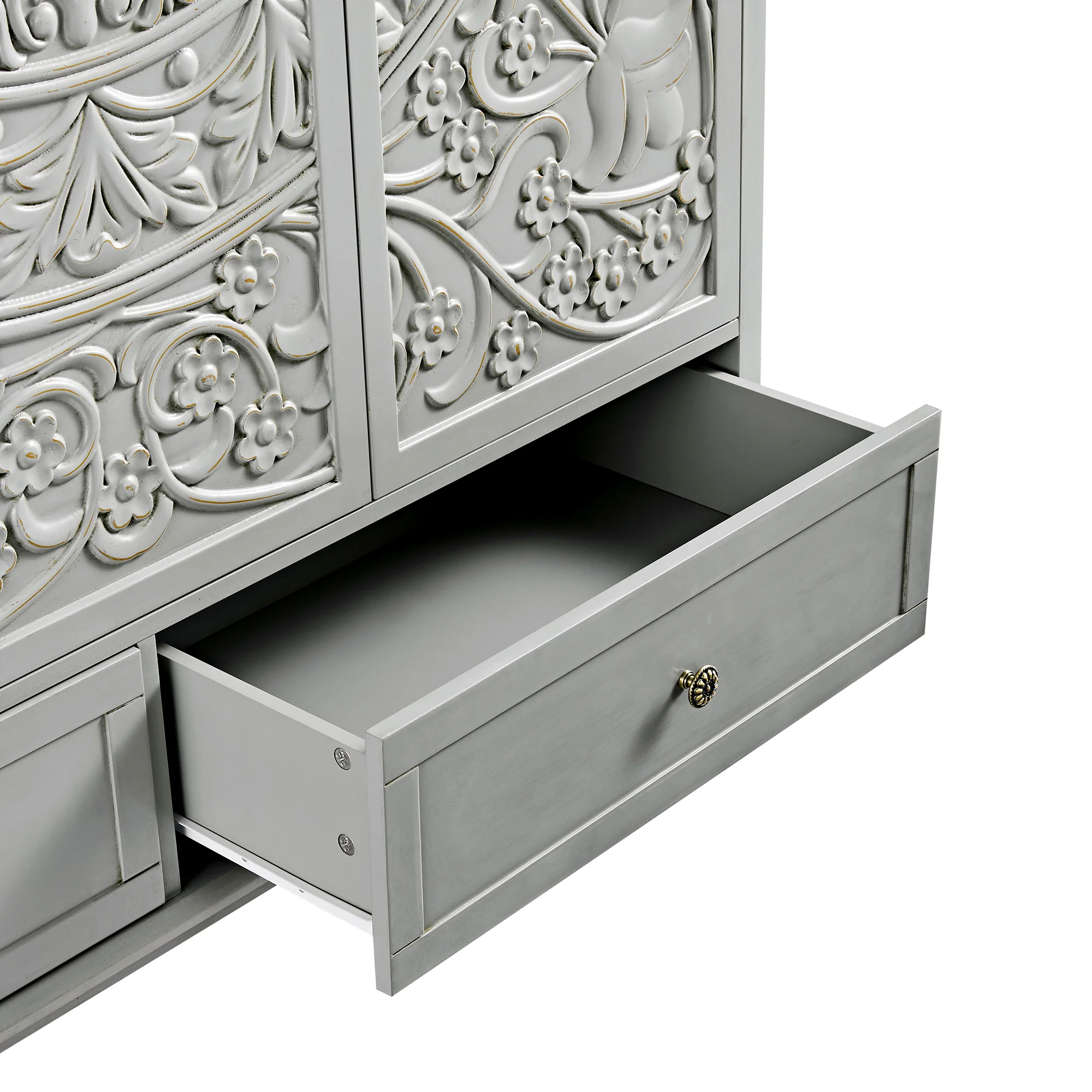 Chantilly Mid Grey Carved Triple Wardrobe - Image 16