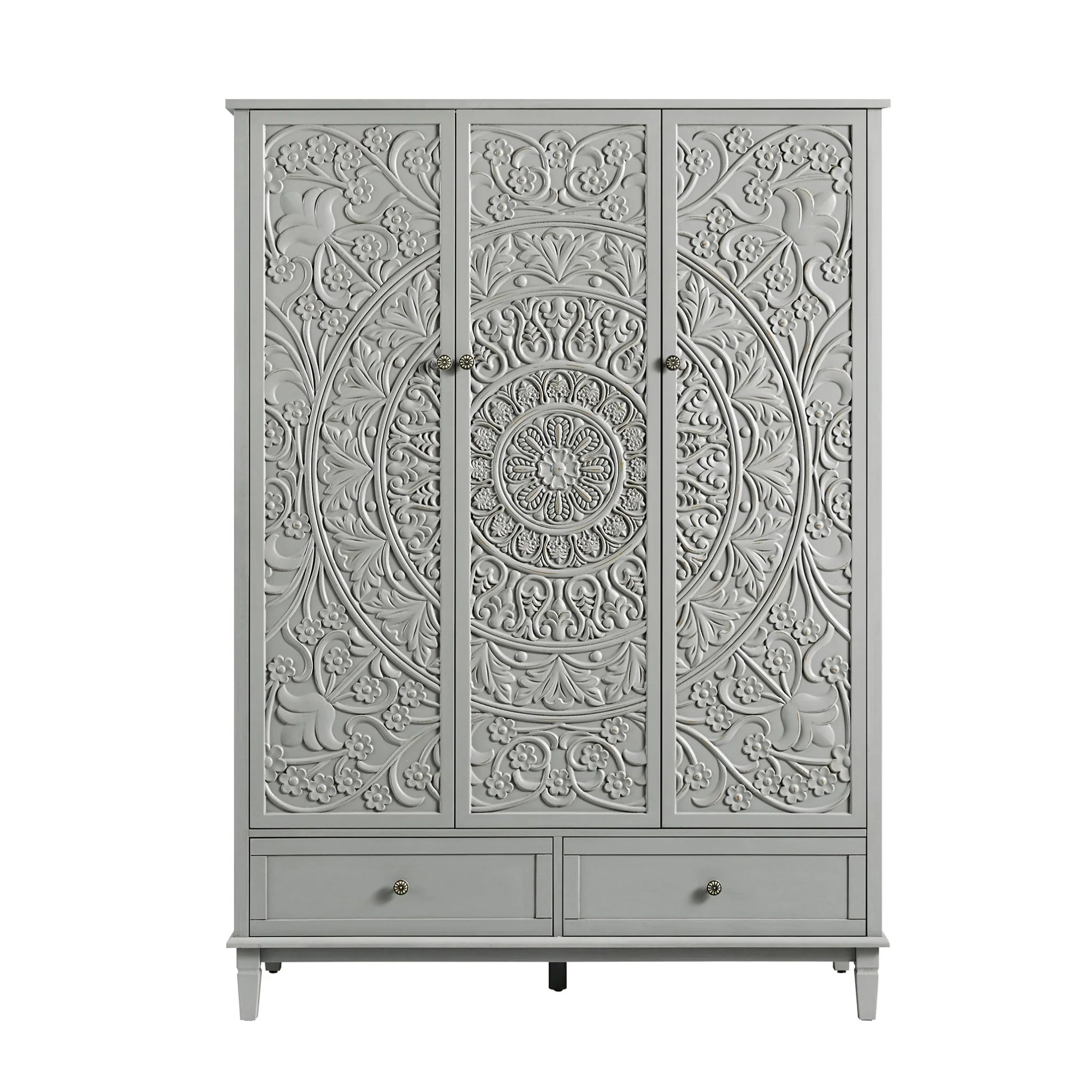Chantilly Mid Grey Carved Triple Wardrobe - Image 7