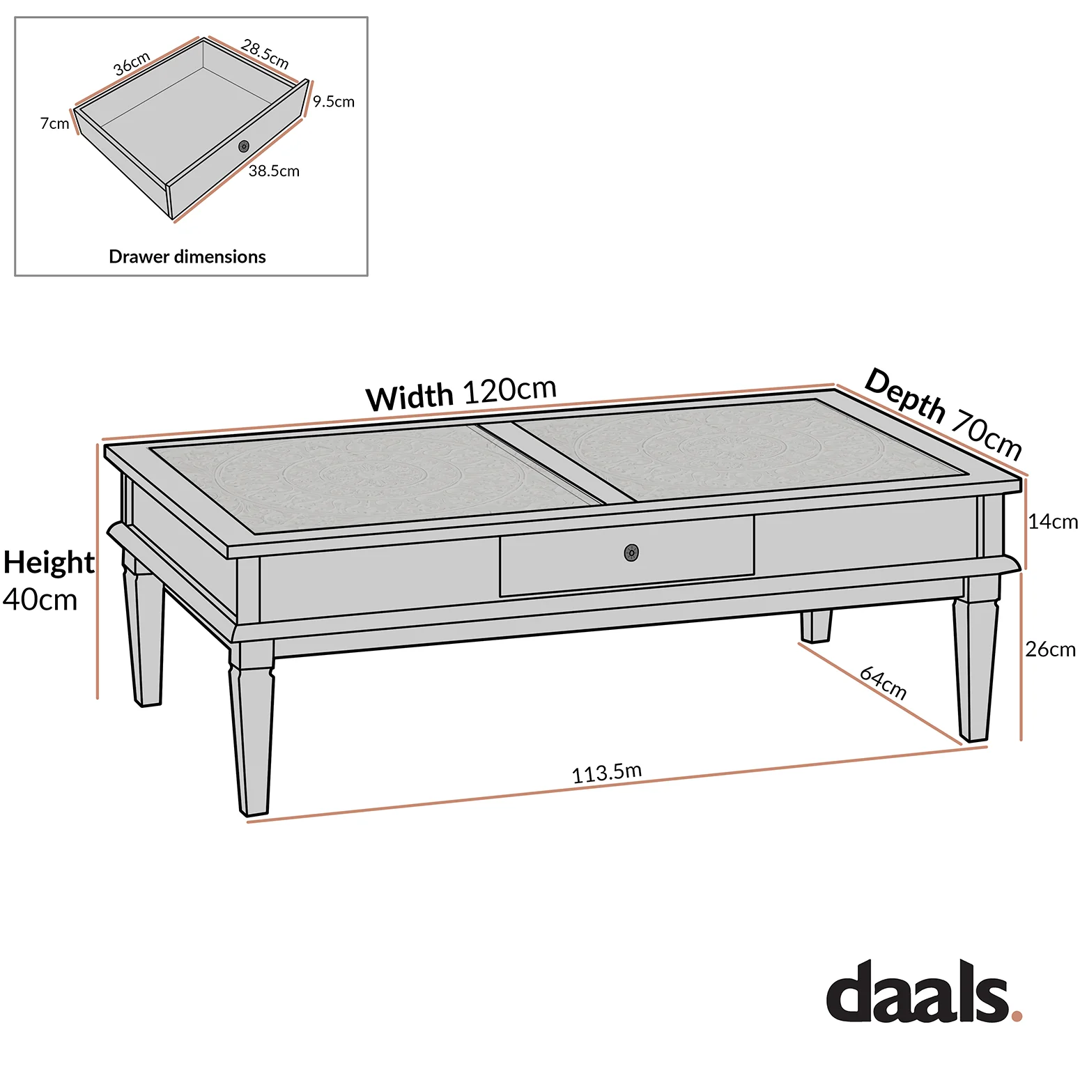 Chantilly Whitewashed Coffee Table with Drawers - Image 9