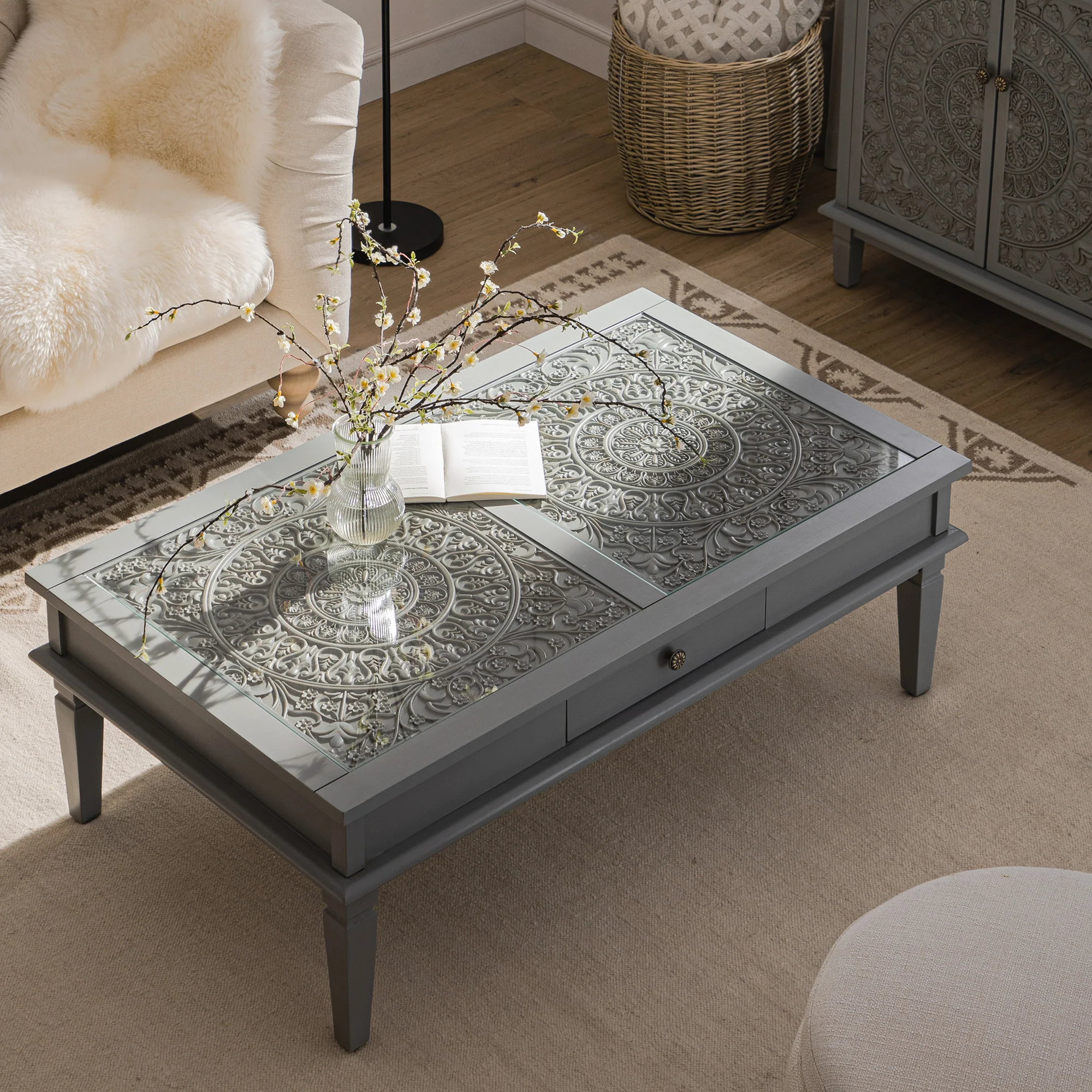 Chantilly Mid Grey Coffee Table with Drawers - Image 2