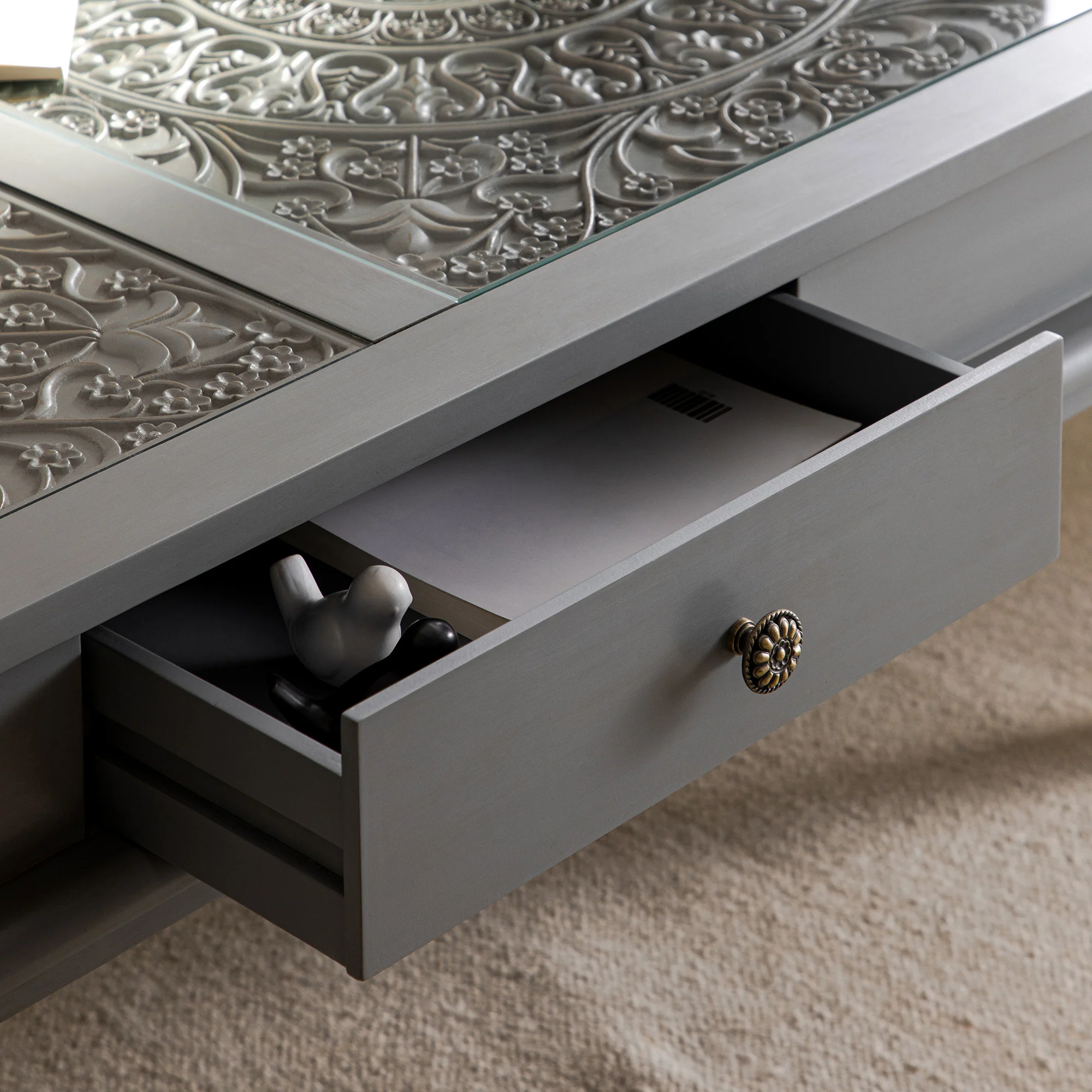 Chantilly Mid Grey Coffee Table with Drawers - Image 7