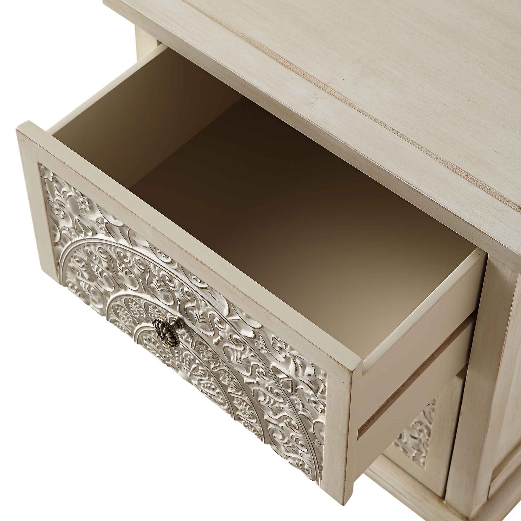 Chantilly Whitewashed Carved 2 Drawer Bedside Table - Image 14
