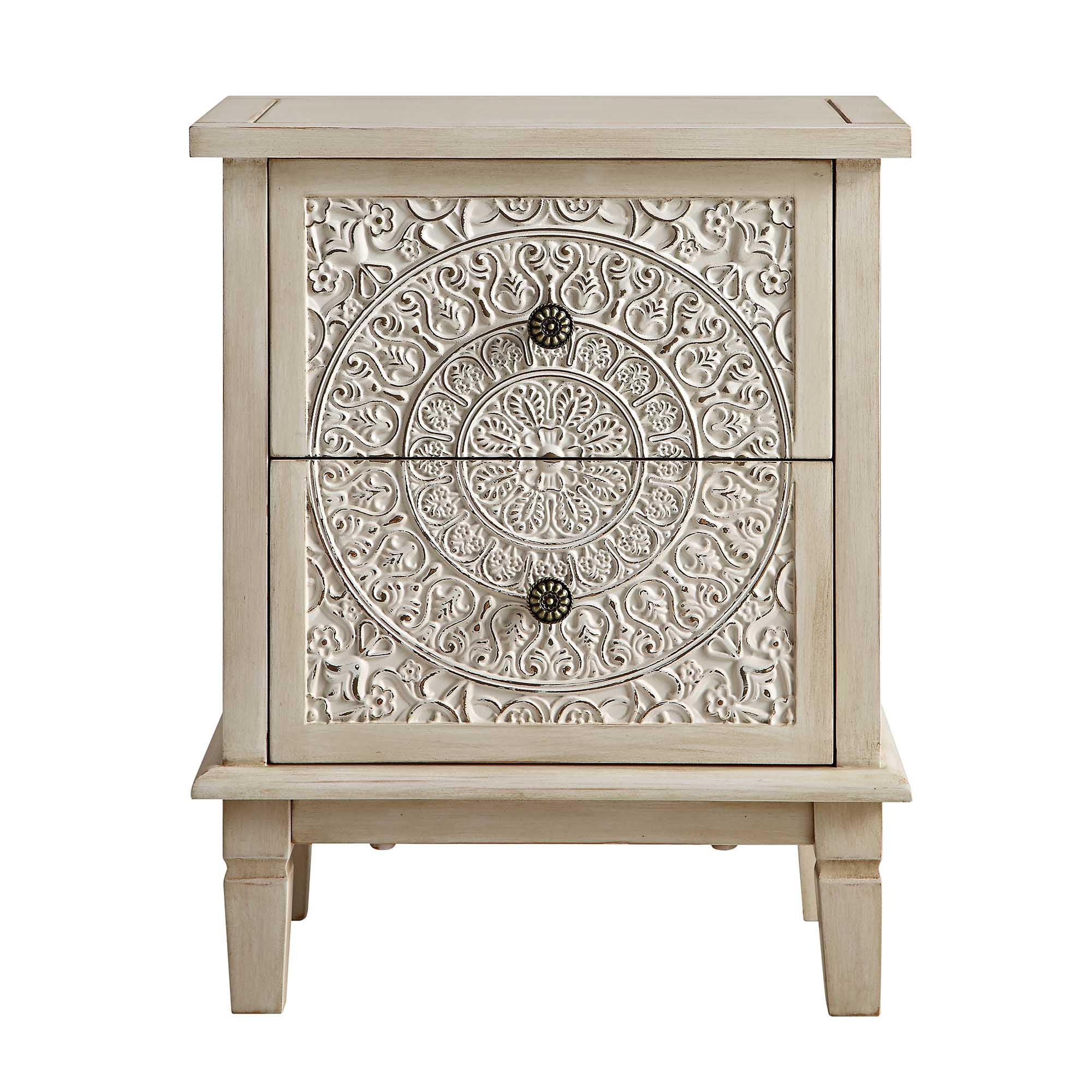 Chantilly Whitewashed Carved 2 Drawer Bedside Table - Image 4