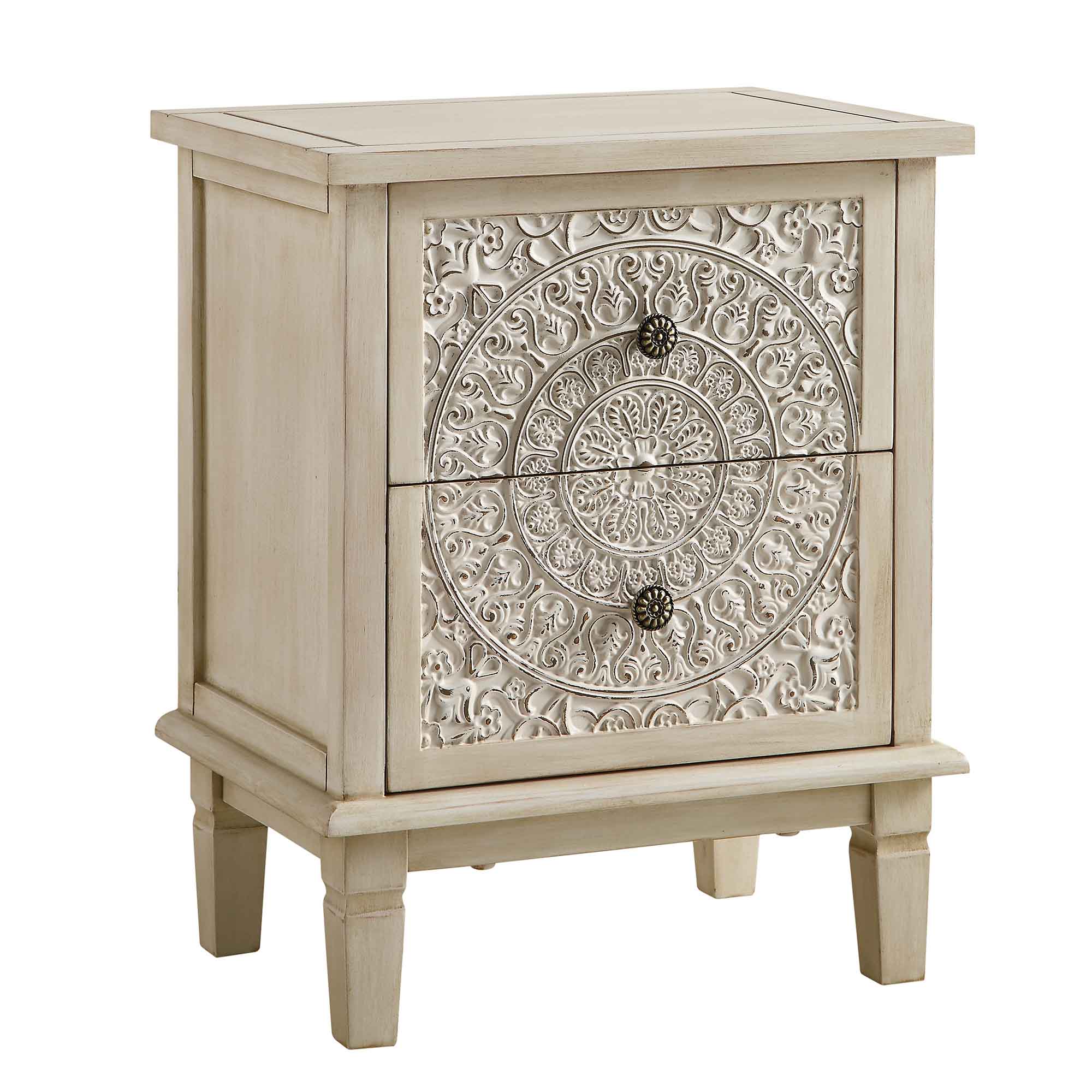 Chantilly Whitewashed Carved 2 Drawer Bedside Table - Image 5