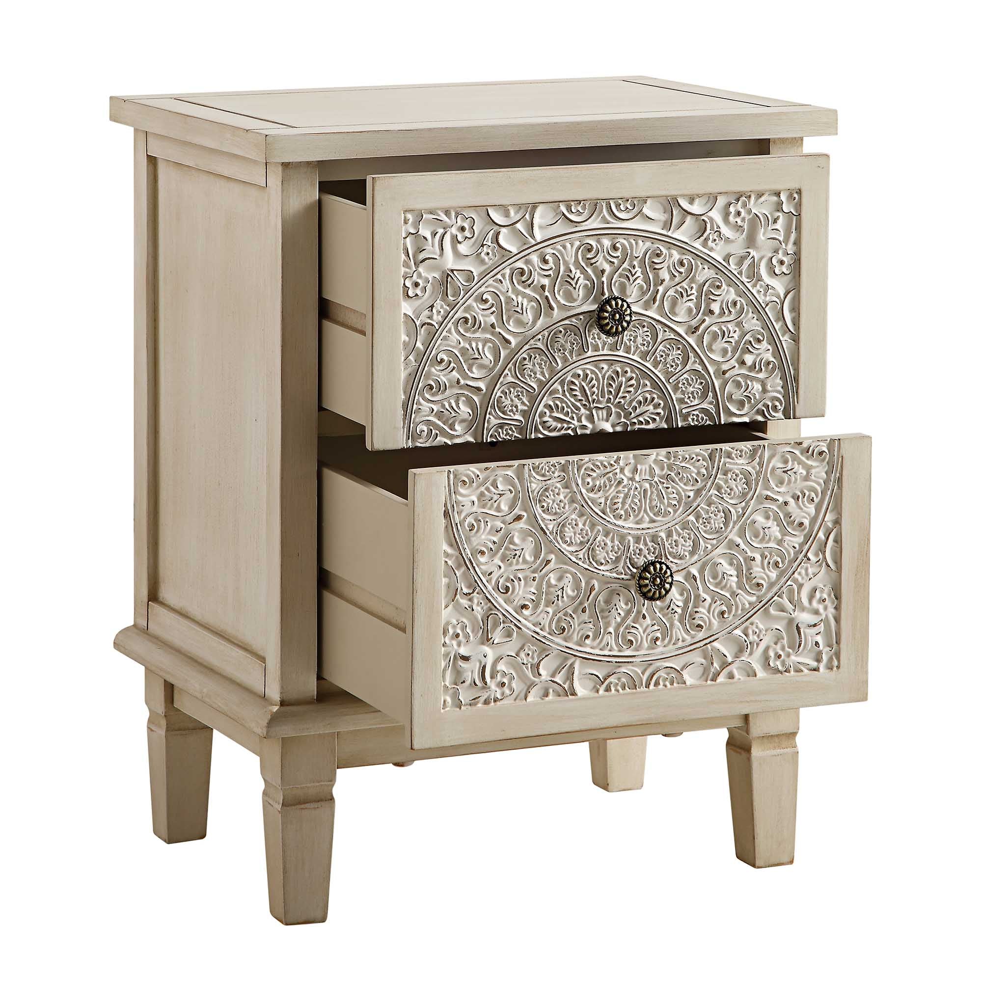 Chantilly Whitewashed Carved 2 Drawer Bedside Table - Image 7