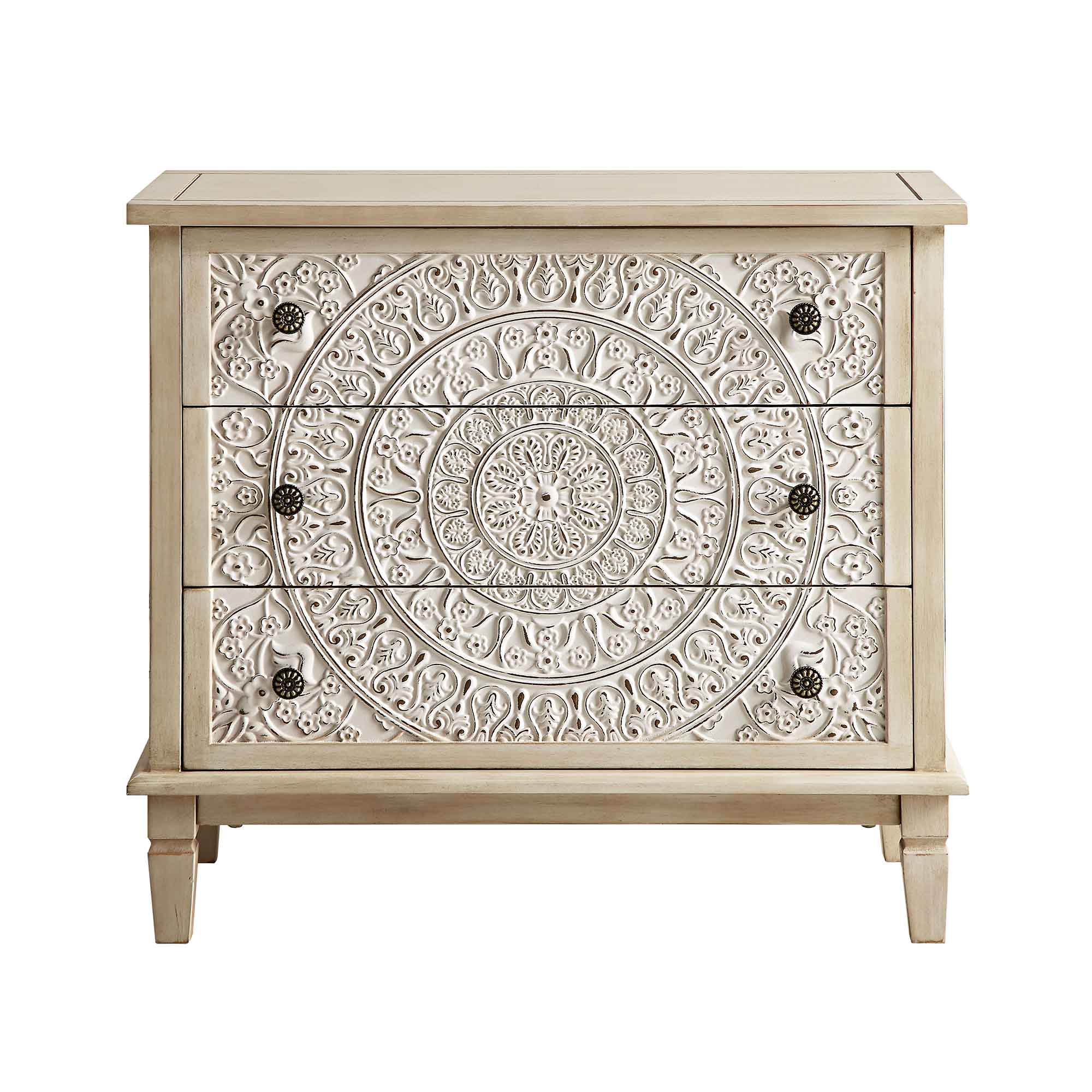 Chantilly Whitewashed Carved 3 Drawer Chest - Image 4