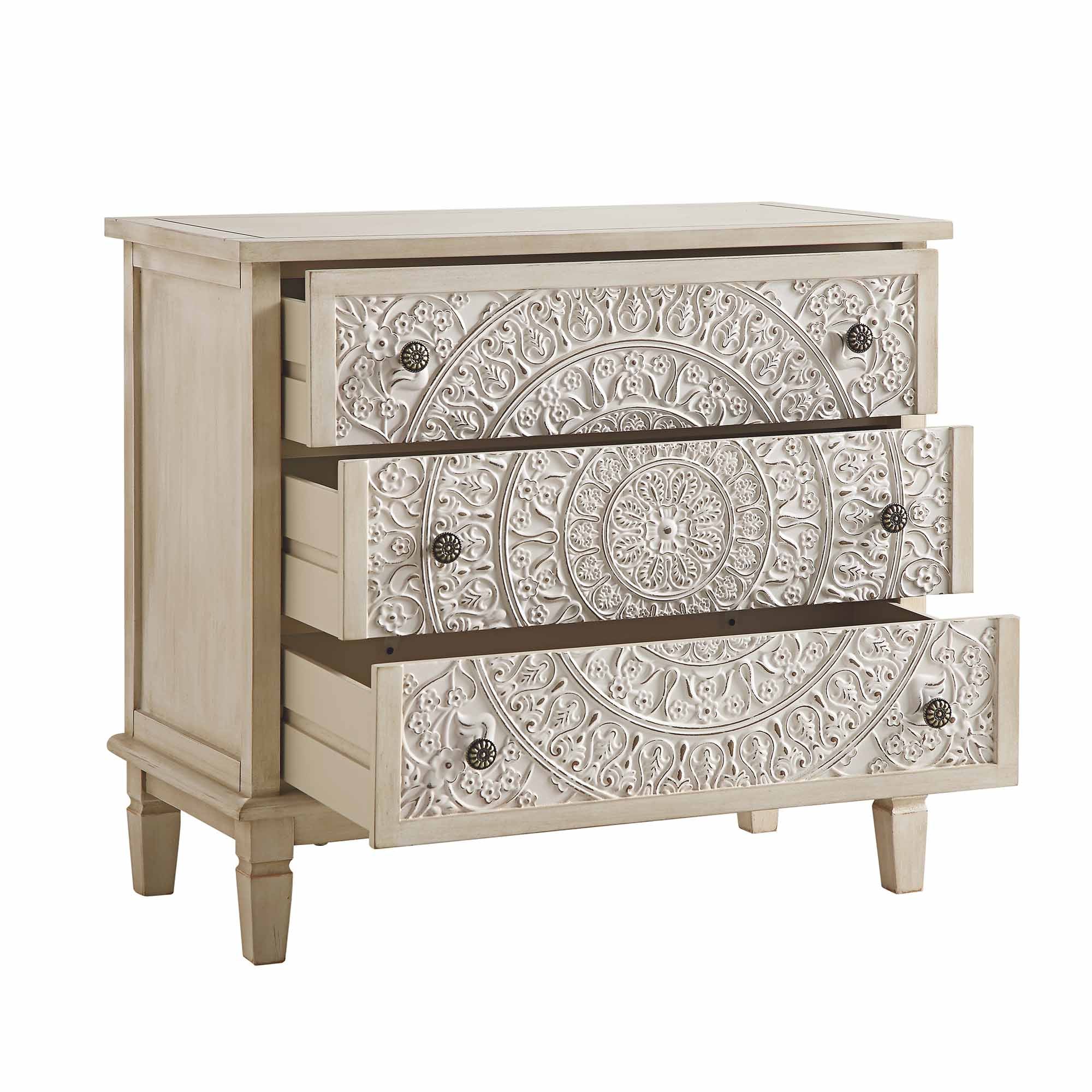 Chantilly Whitewashed Carved 3 Drawer Chest - Image 7