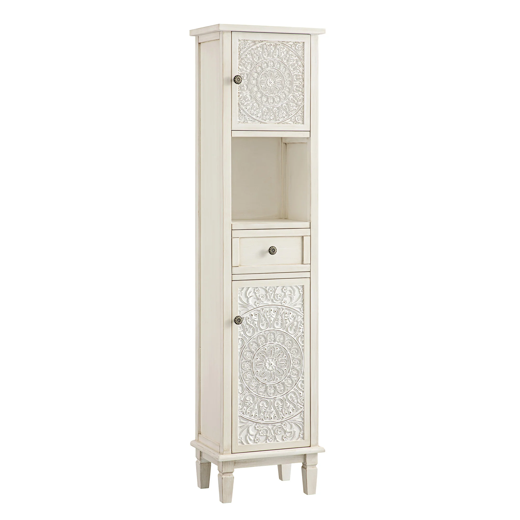 Chantilly Whitewashed Carved Bathroom Tallboy Cabinet - Image 8
