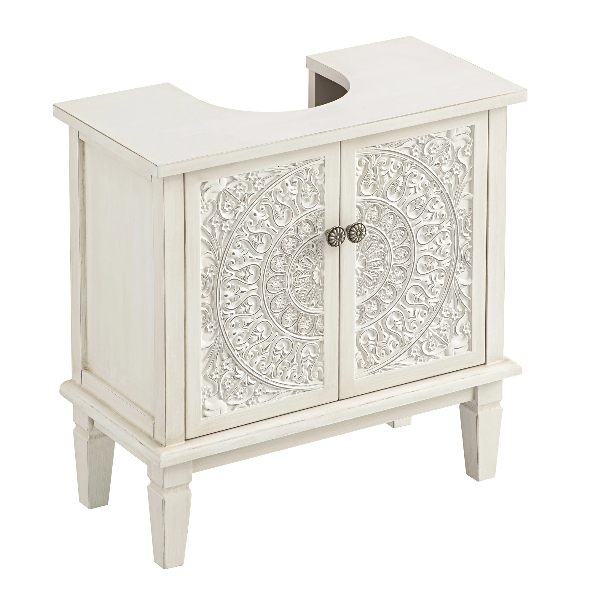 Chantilly Whitewashed Carved Bathroom Undersink Unit - Image 9