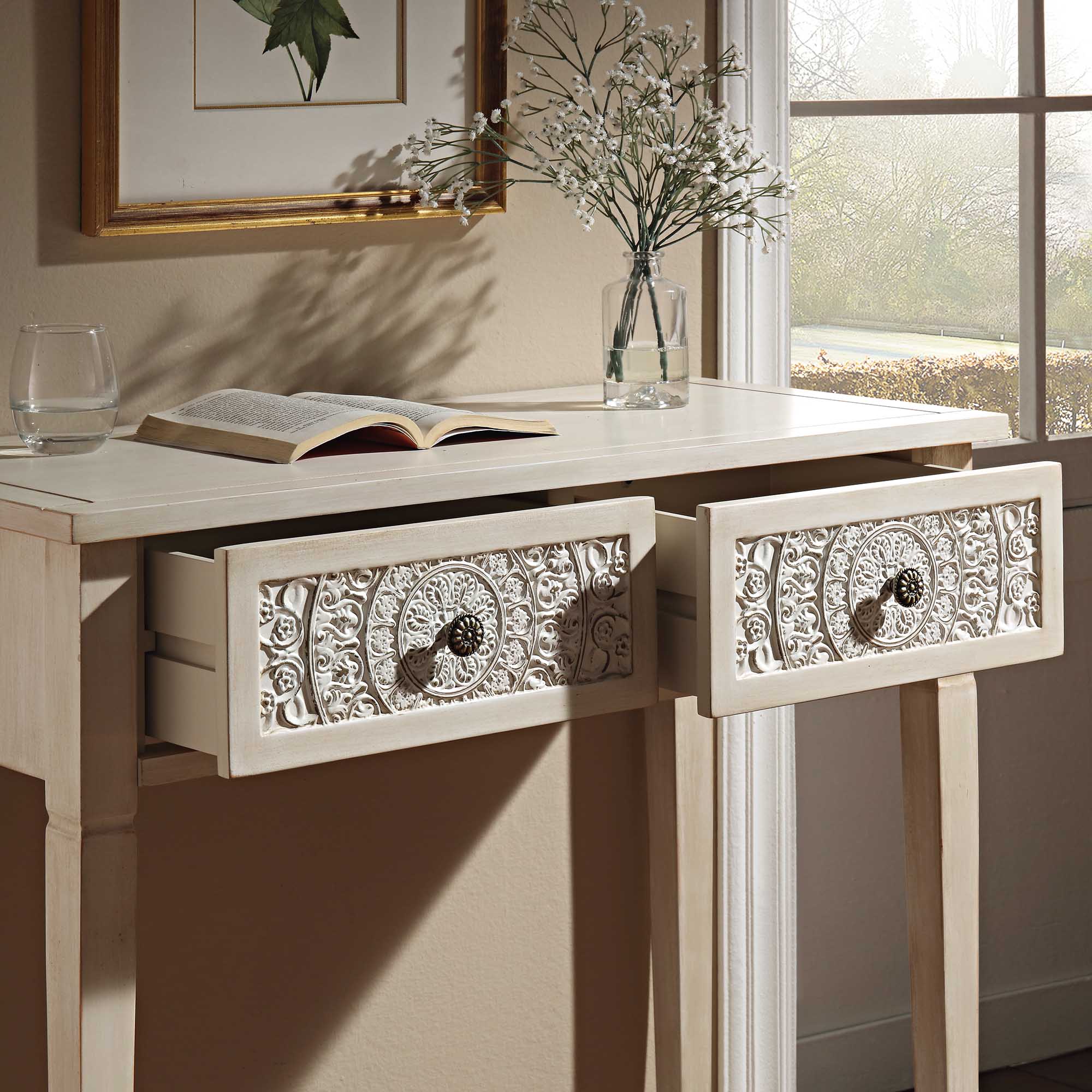 Chantilly Whitewashed Carved Console/ Dressing Table - Image 2