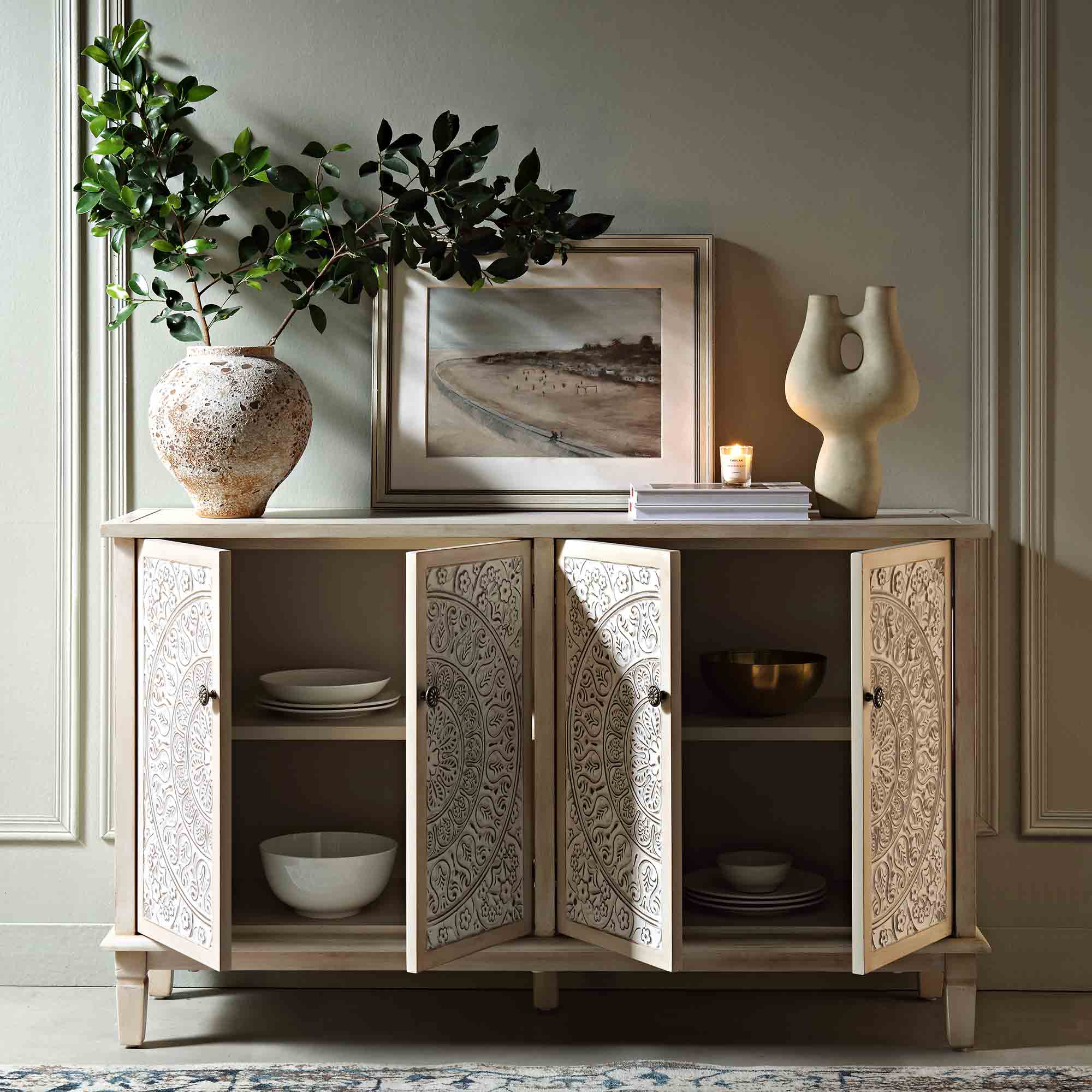 Chantilly Whitewashed Carved Large Sideboard - Image 3