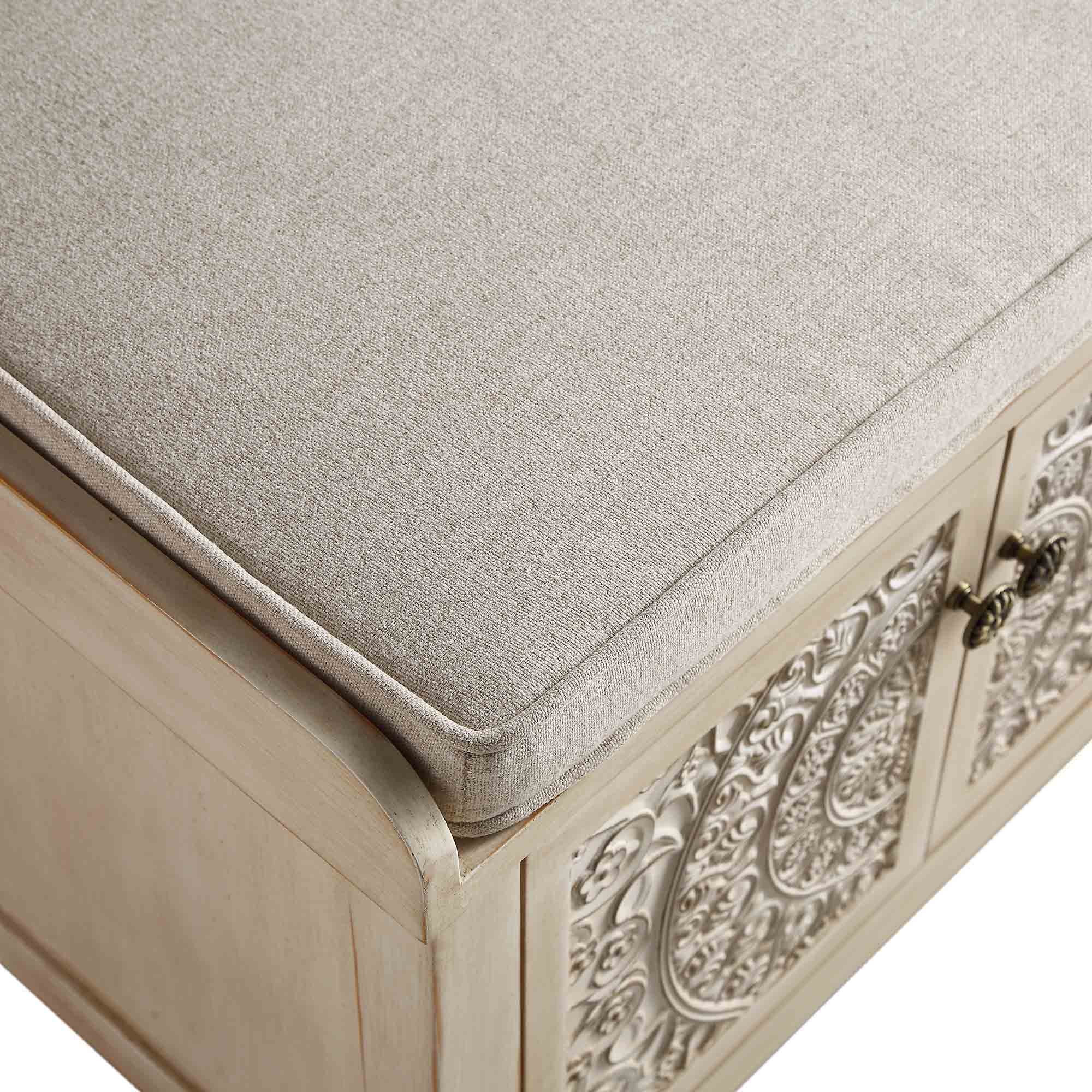 Chantilly Whitewashed Carved Storage Bench - Image 12