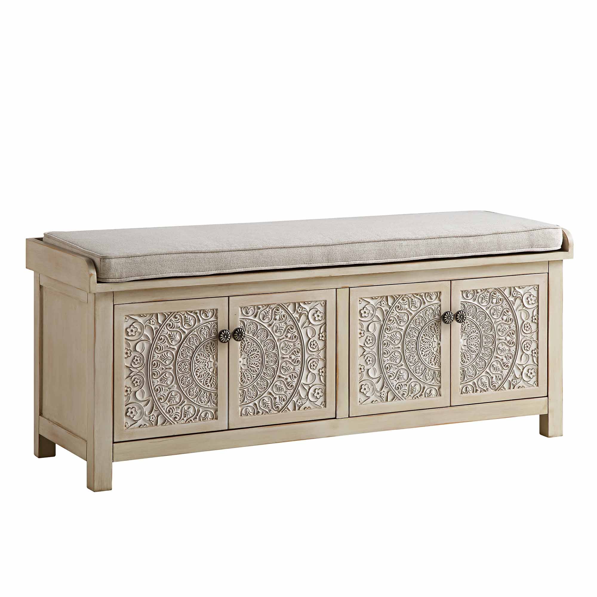 Chantilly Whitewashed Carved Storage Bench - Image 5