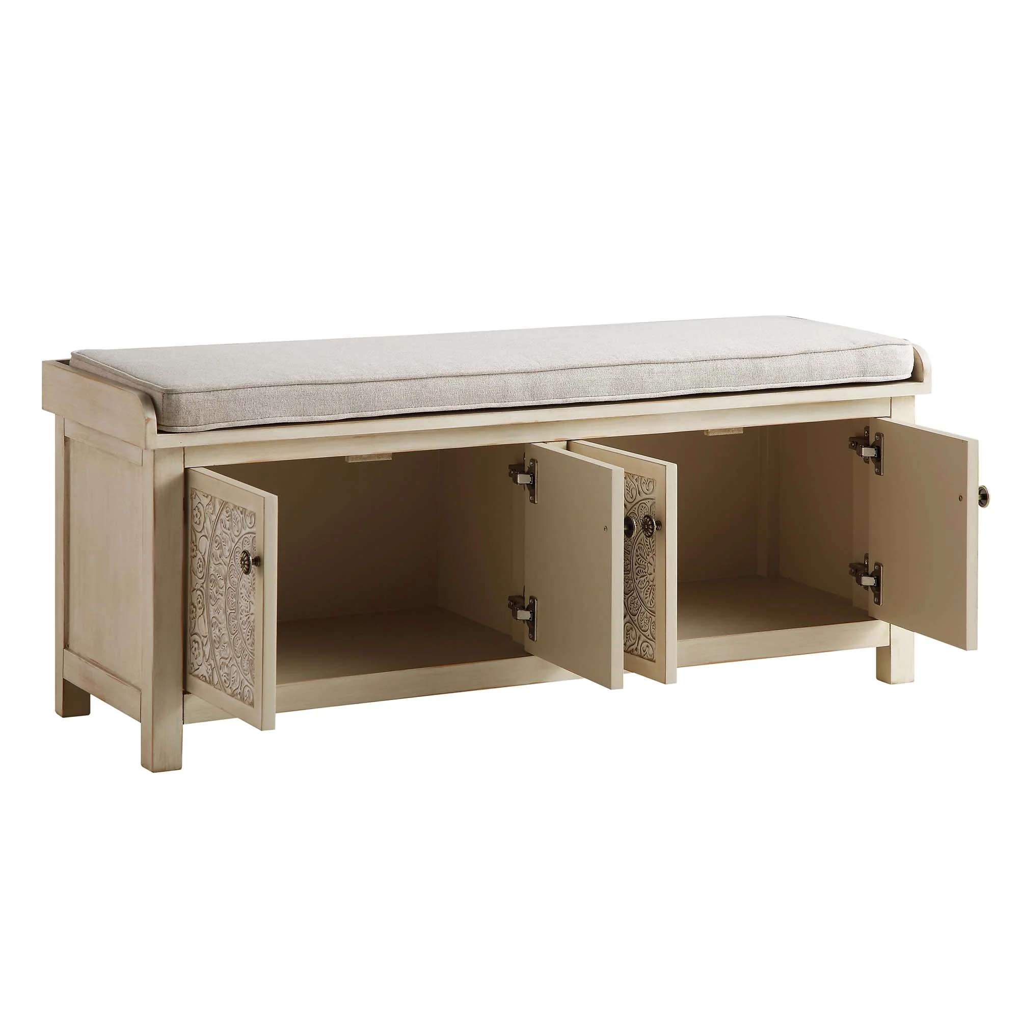 Chantilly Whitewashed Carved Storage Bench - Image 7