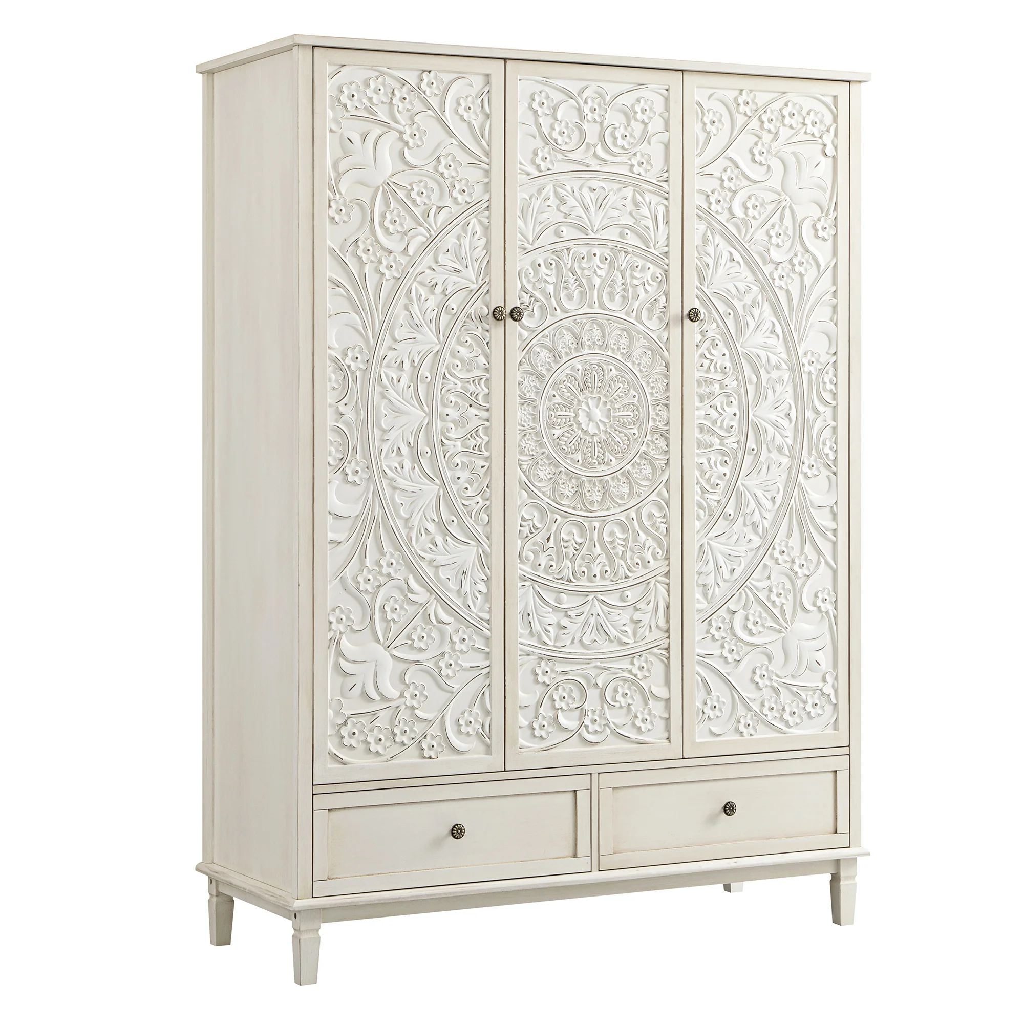 Chantilly Whitewashed Carved Triple Wardrobe - Image 8