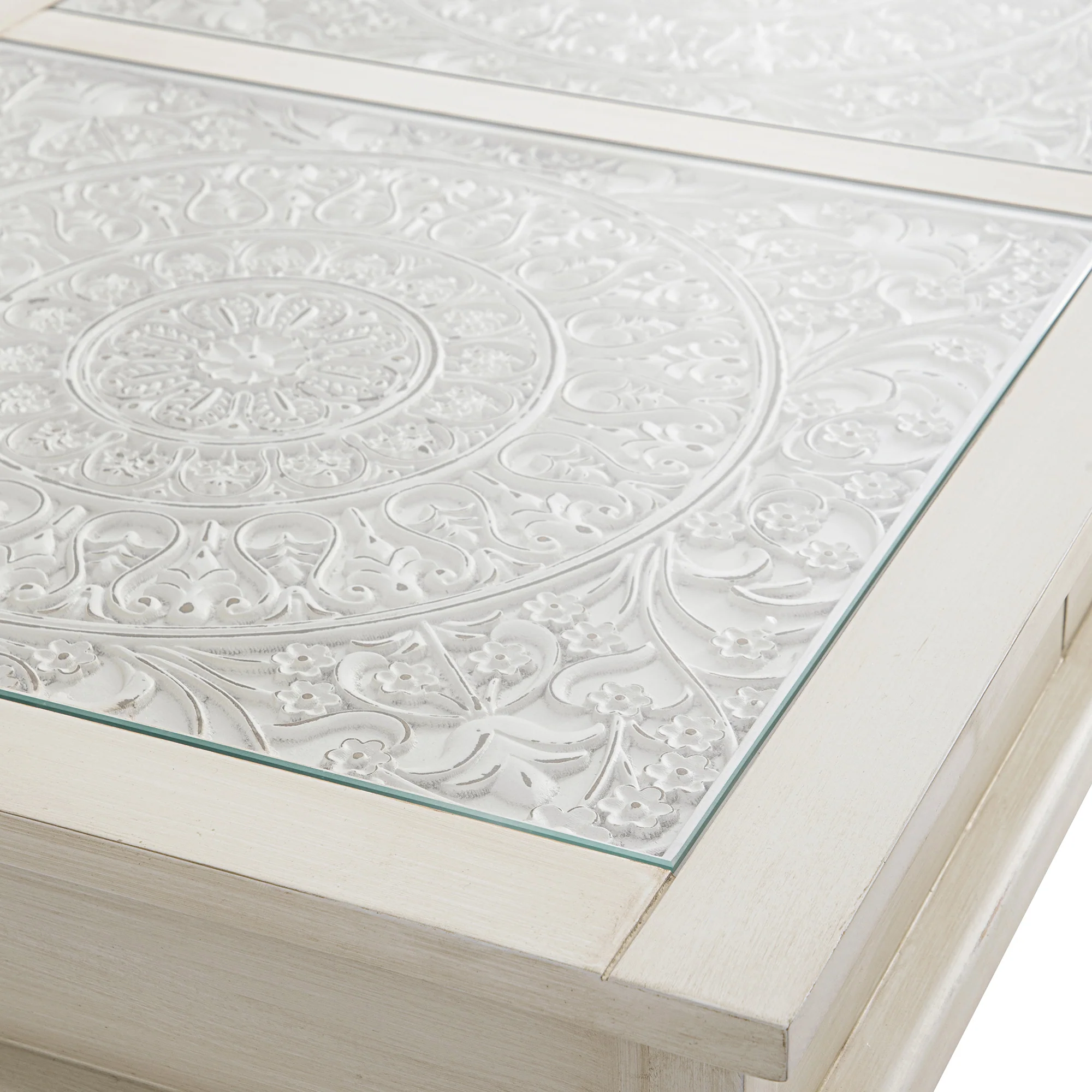 Chantilly Whitewashed Coffee Table with Drawers - Image 14