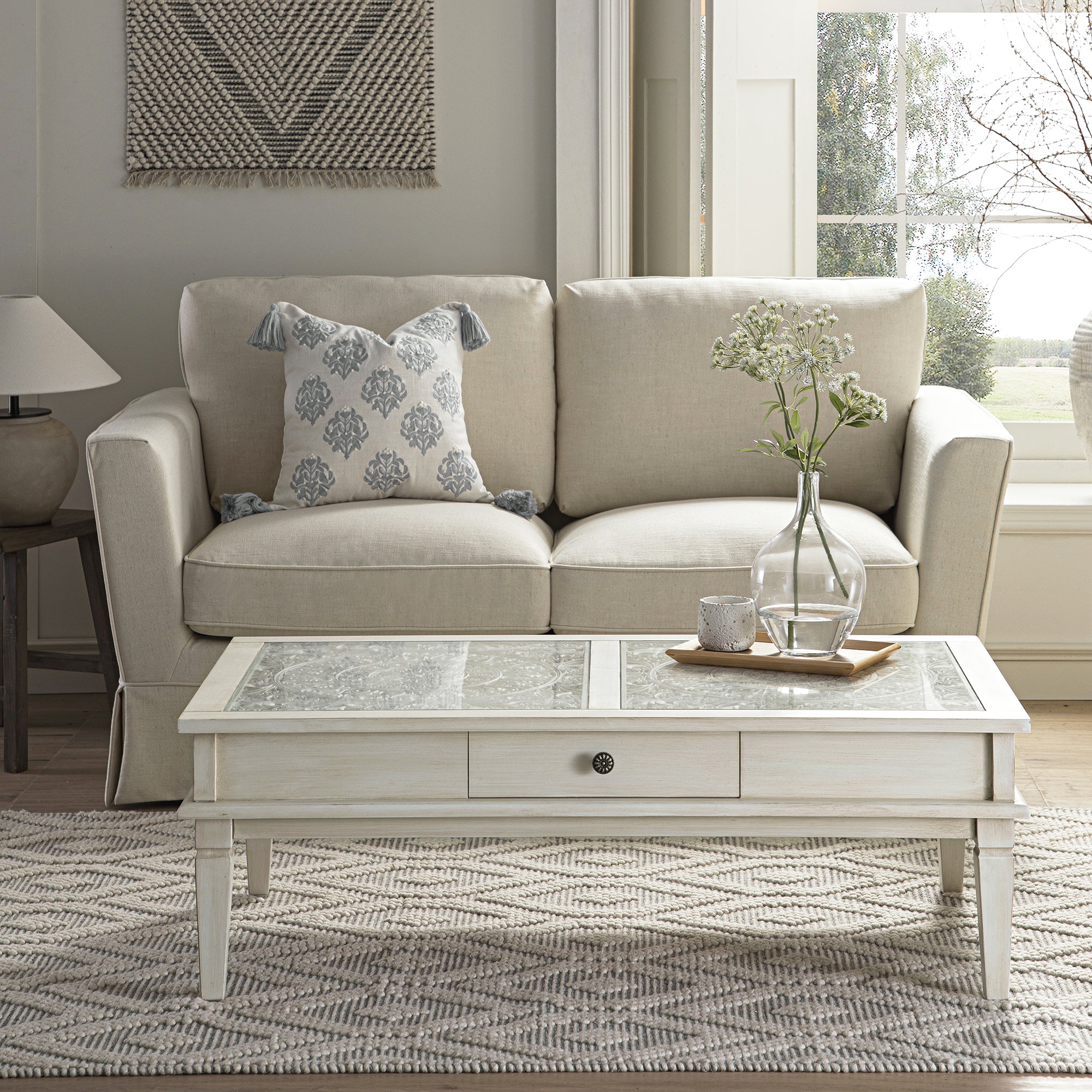 Chantilly Whitewashed Coffee Table with Drawers - Image 3