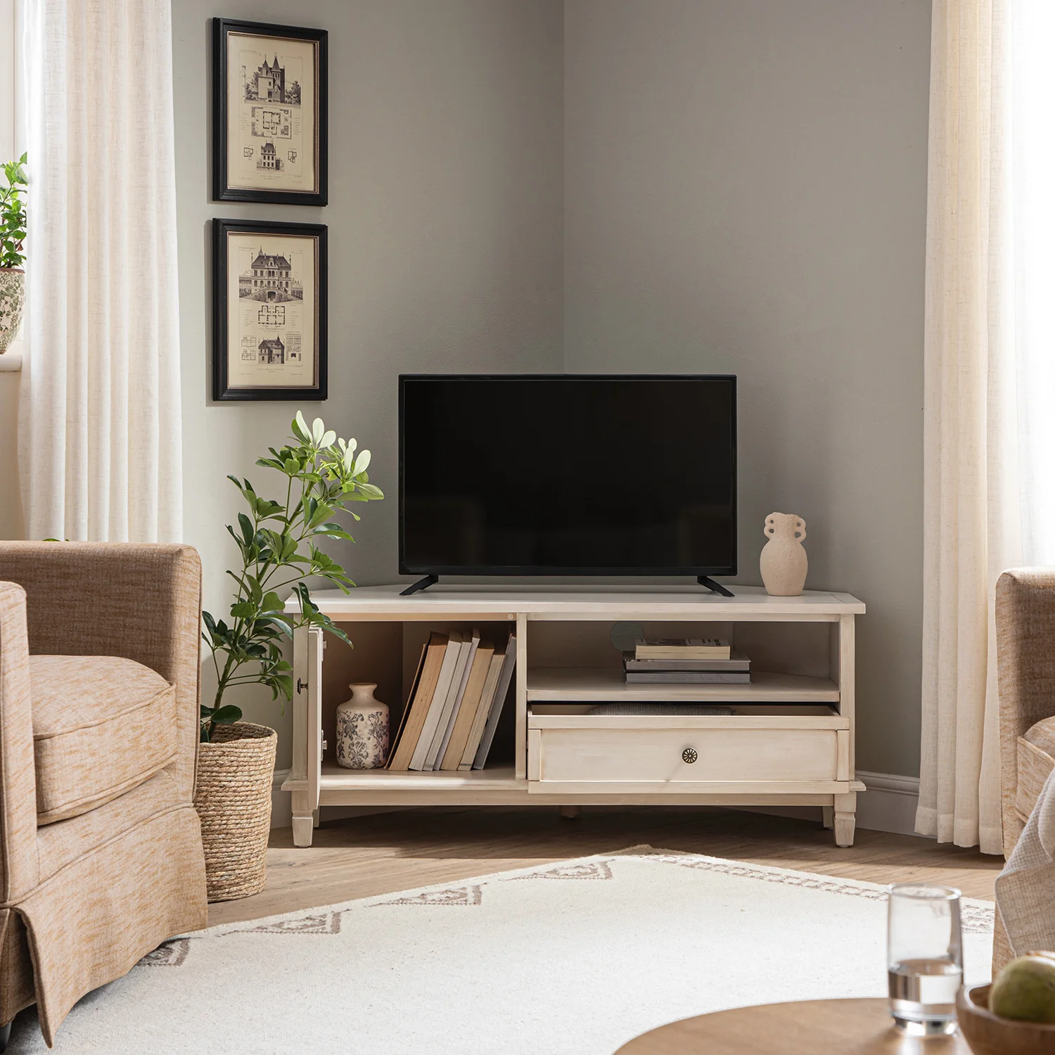 Chantilly Whitewashed Corner TV Unit - Image 3