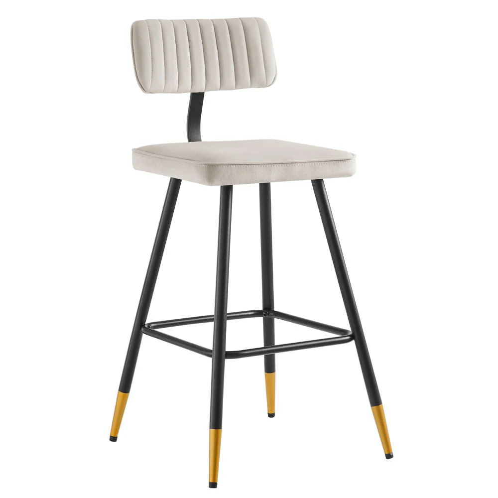 Charlecote Set of 2 Champagne Colour Velvet Upholstered Bar Stools - Image 3