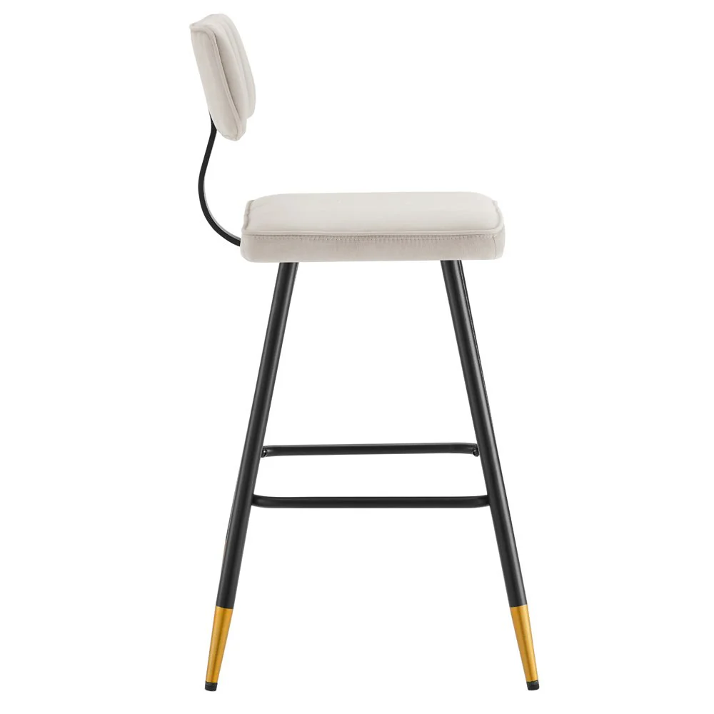 Charlecote Set of 2 Champagne Colour Velvet Upholstered Bar Stools - Image 7
