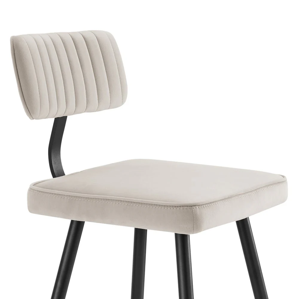Charlecote Set of 2 Champagne Colour Velvet Upholstered Bar Stools - Image 8
