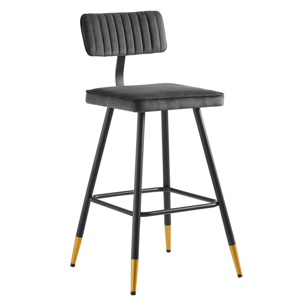 Charlecote Set of 2 Dark Grey Velvet Upholstered Bar Stools - Image 3