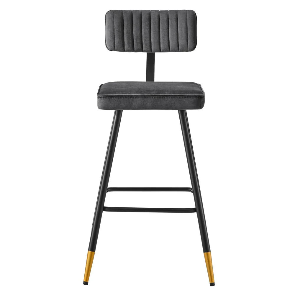 Charlecote Set of 2 Dark Grey Velvet Upholstered Bar Stools - Image 5