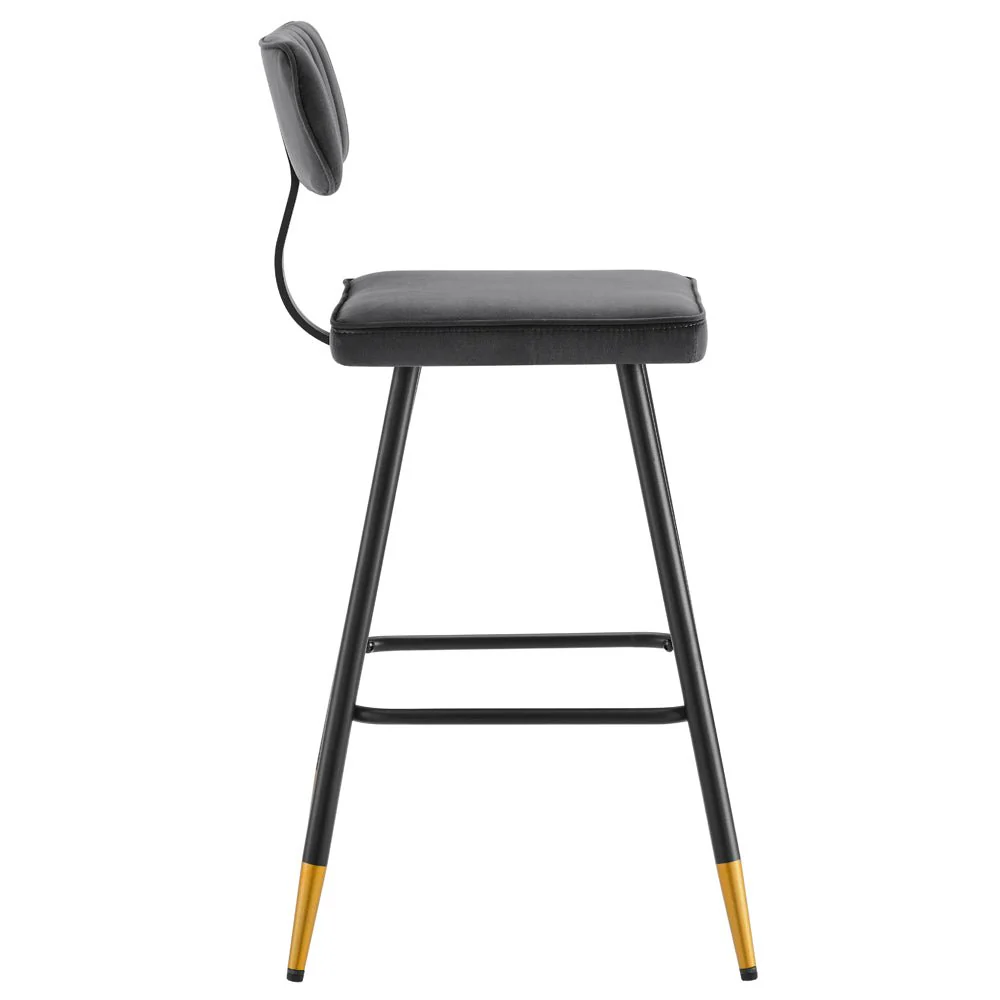 Charlecote Set of 2 Dark Grey Velvet Upholstered Bar Stools - Image 6