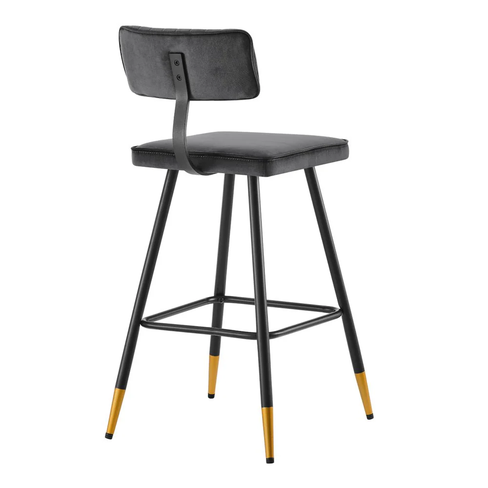 Charlecote Set of 2 Dark Grey Velvet Upholstered Bar Stools - Image 7
