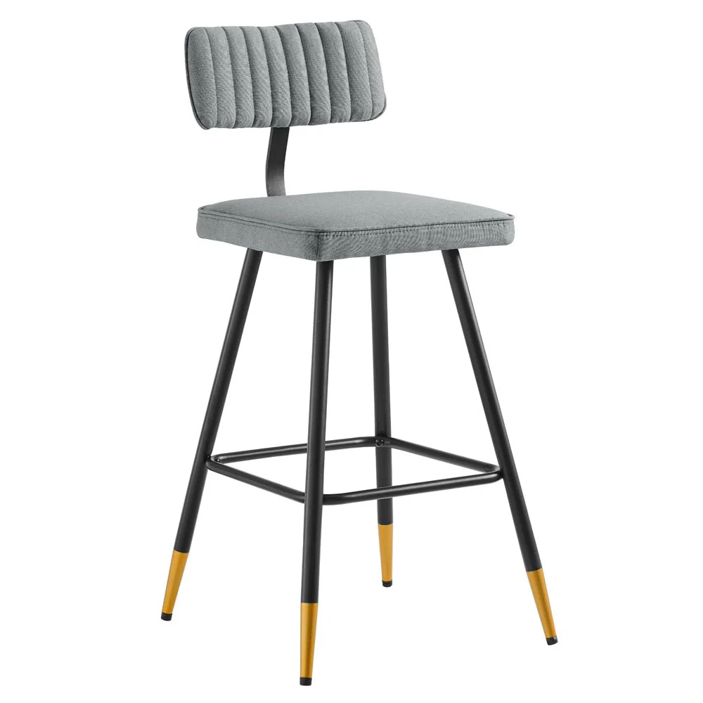 Charlecote Set of 2 Light Grey Fabric Upholstered Bar Stools - Image 3