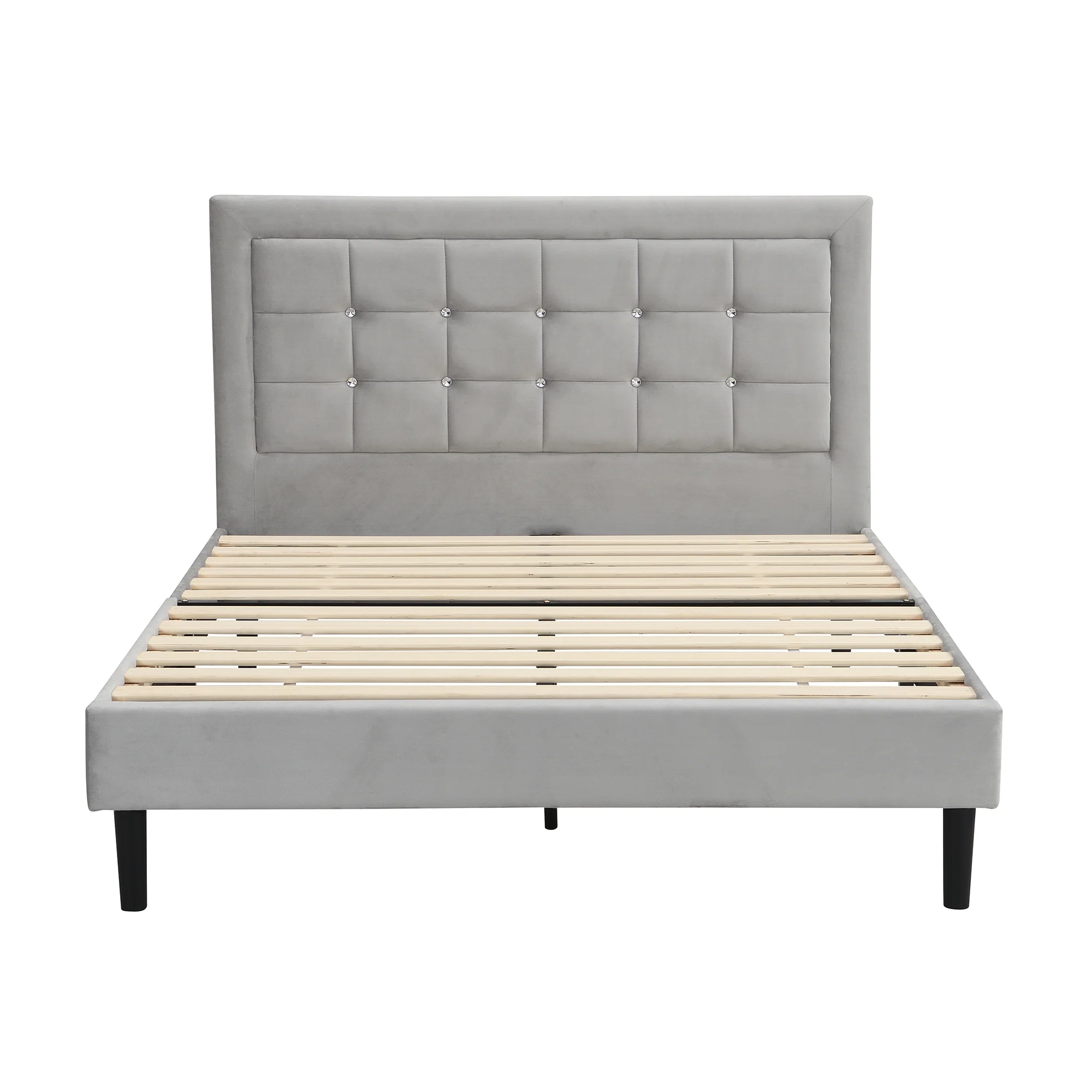 Chastleton Upholstered Bed with Diamante Headboard (Grey Velvet) - Image 6