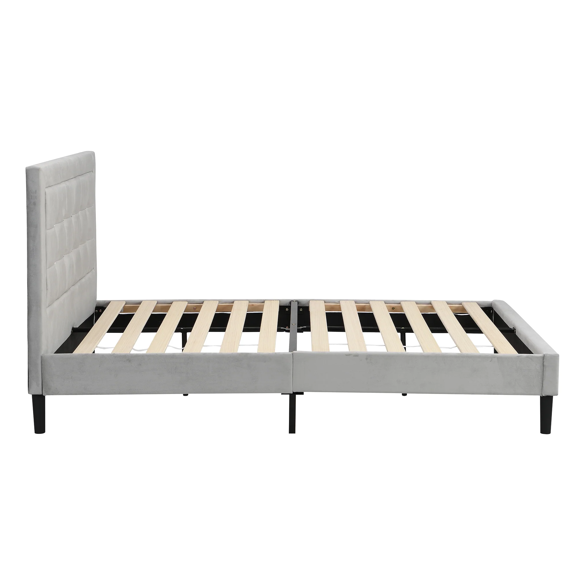 Chastleton Upholstered Bed with Diamante Headboard (Grey Velvet) - Image 7